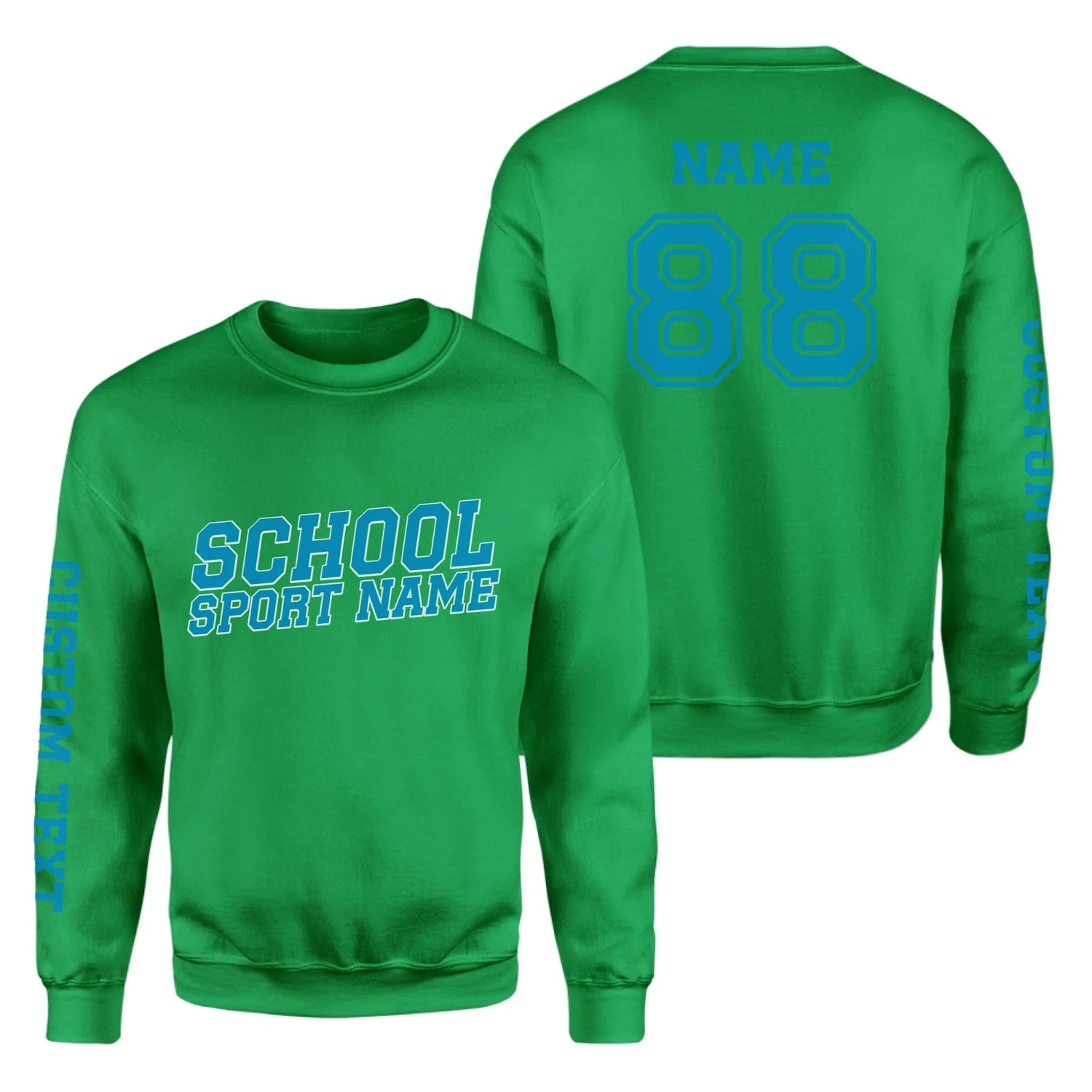 Custom School Spirit on a Sweatshirt With School and Mascot Name With Slanted Block Varsity Design on a Sweatshirt