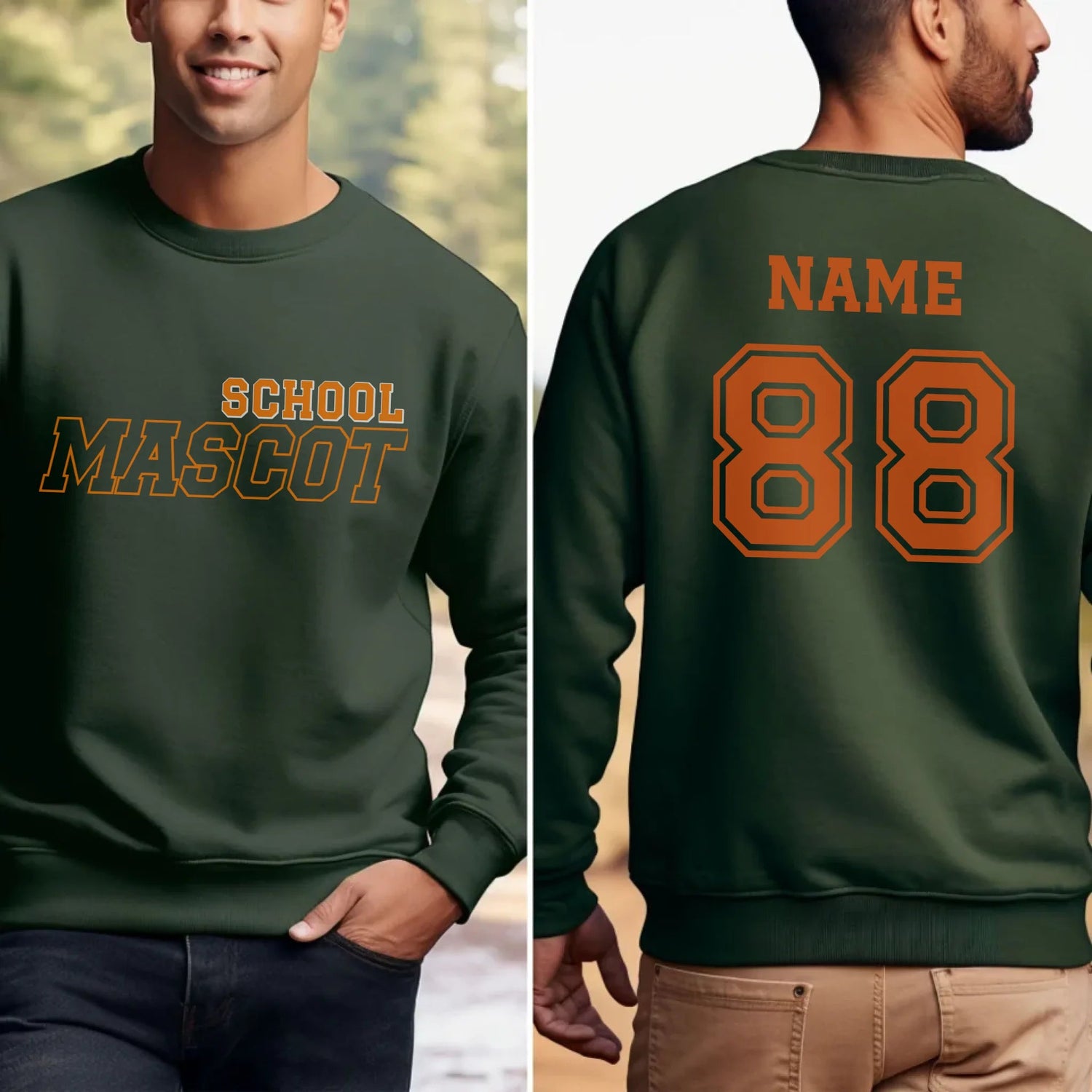 Custom School Spirit on a Sweatshirt With School and Mascot with Outline Design on a Sweatshirt