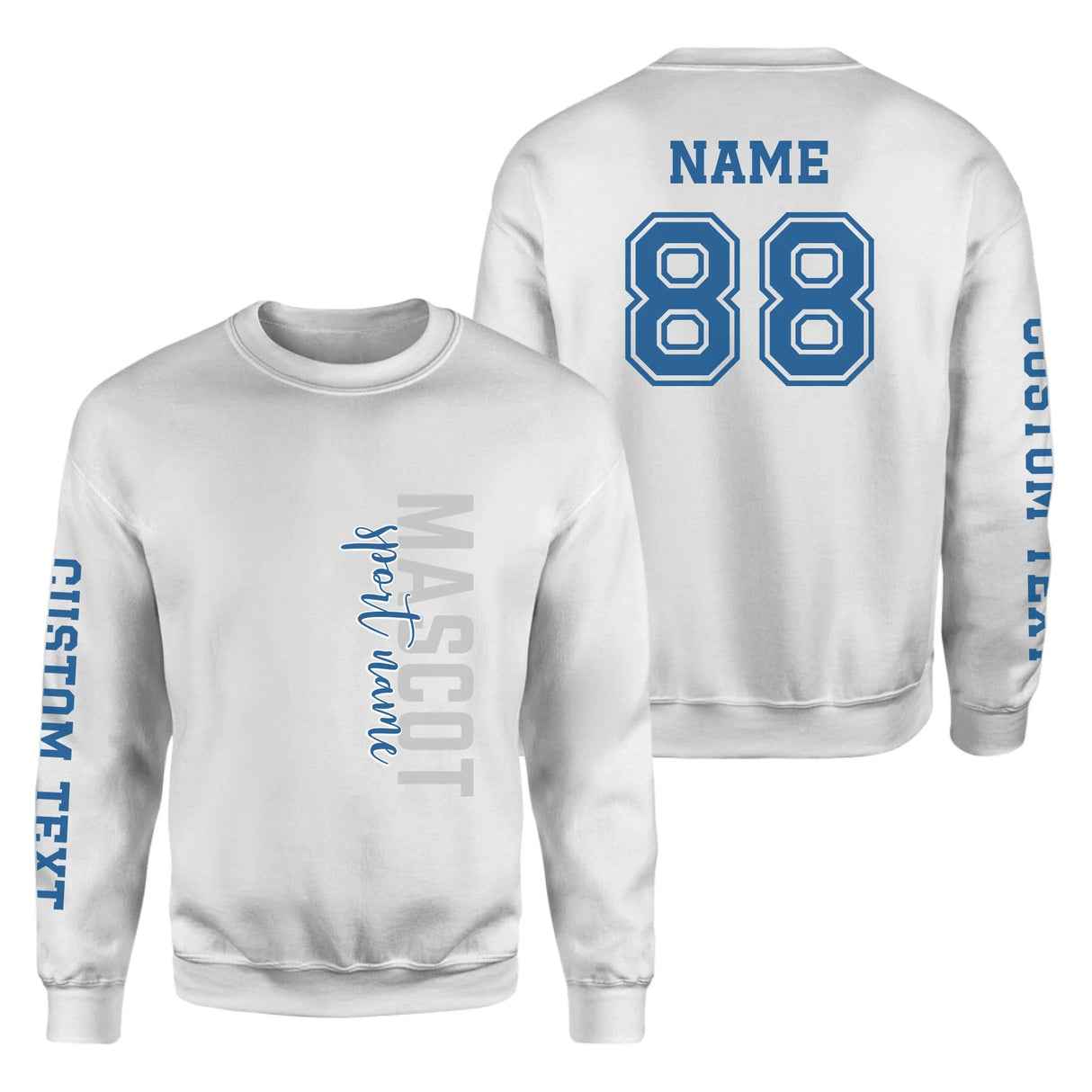 Custom School Spirit on a Sweatshirt With Mascot & Sport Name With Modern Vertical Design on a Sweatshirt