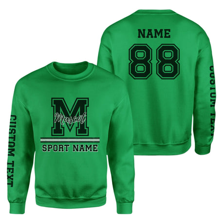 Custom School Mascot on a Sweatshirt With Large Initial, Mascot & Sport Name on a Sweatshirt