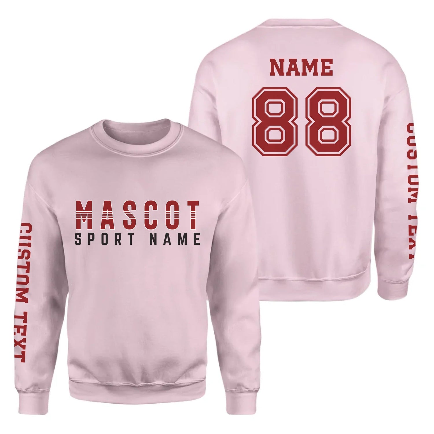 Custom School Spirit on a Sweatshirt With Mascot and Sport With Striped Text Design on a Sweatshirt