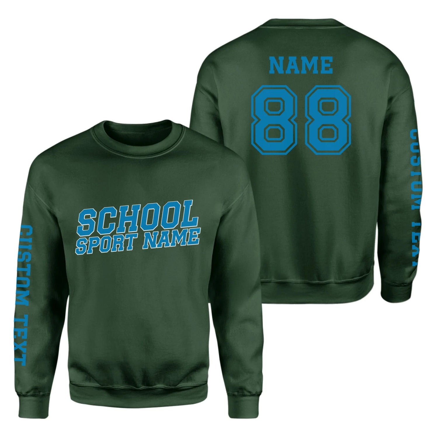 Custom School Spirit on a Sweatshirt With School and Mascot Name With Slanted Block Varsity Design on a Sweatshirt