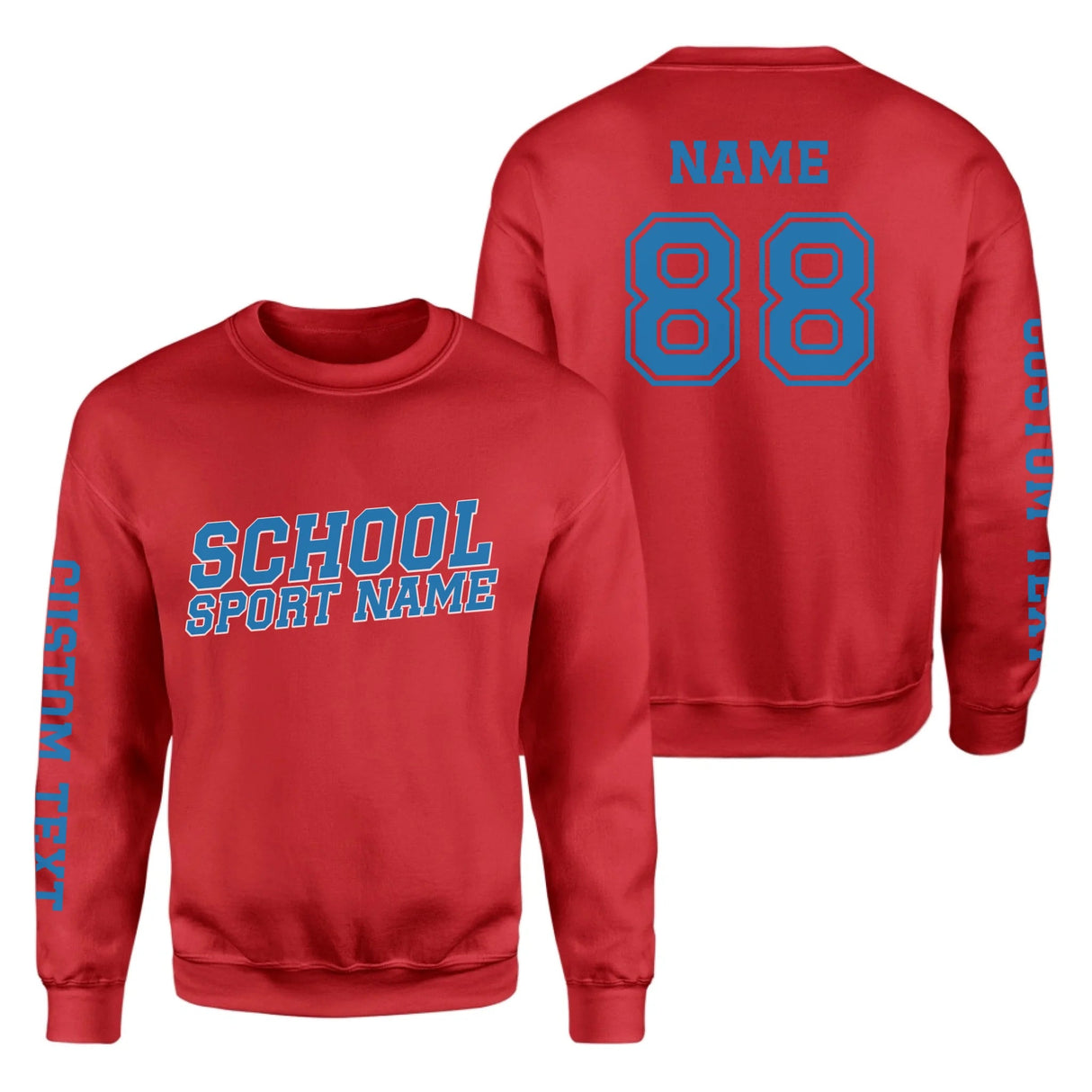 Custom School Spirit on a Sweatshirt With School and Mascot Name With Slanted Block Varsity Design on a Sweatshirt