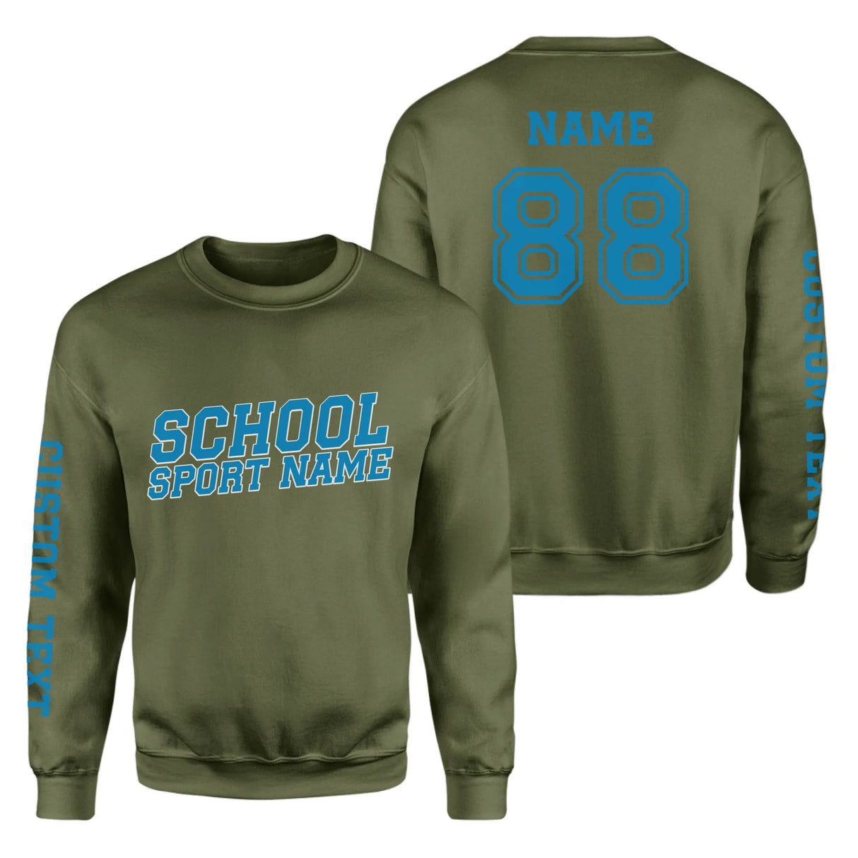 Custom School Spirit on a Sweatshirt With School and Mascot Name With Slanted Block Varsity Design on a Sweatshirt