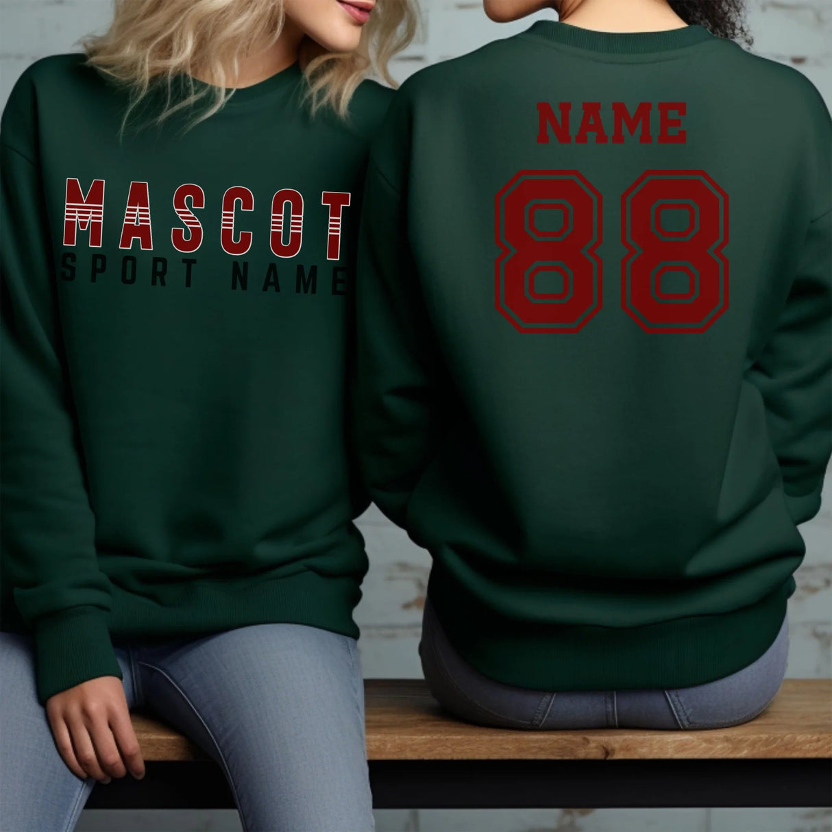 Custom School Spirit on a Sweatshirt With Mascot and Sport With Striped Text Design on a Sweatshirt
