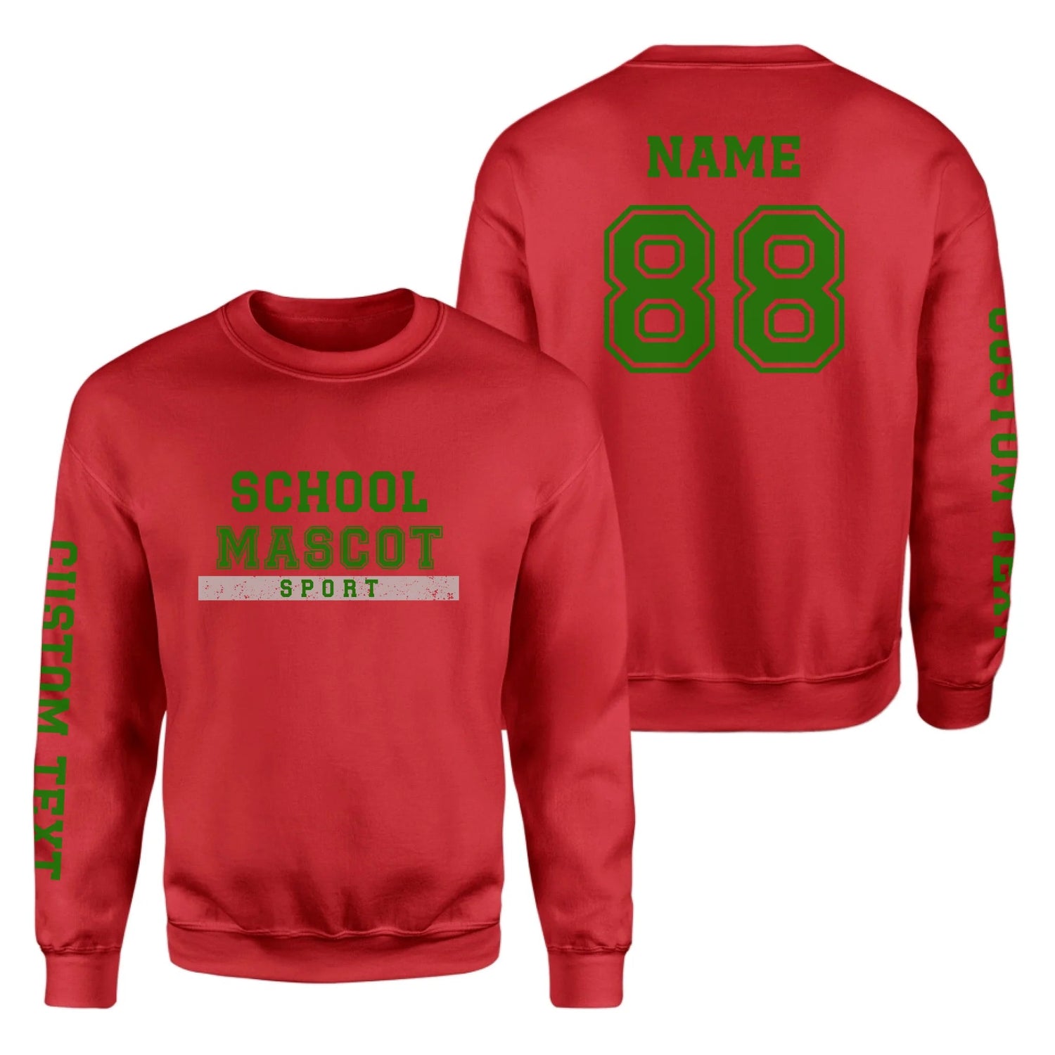 Custom School Spirit on a Sweatshirt With Mascot & Sport Name With Bold Varsity Design on a Sweatshirt