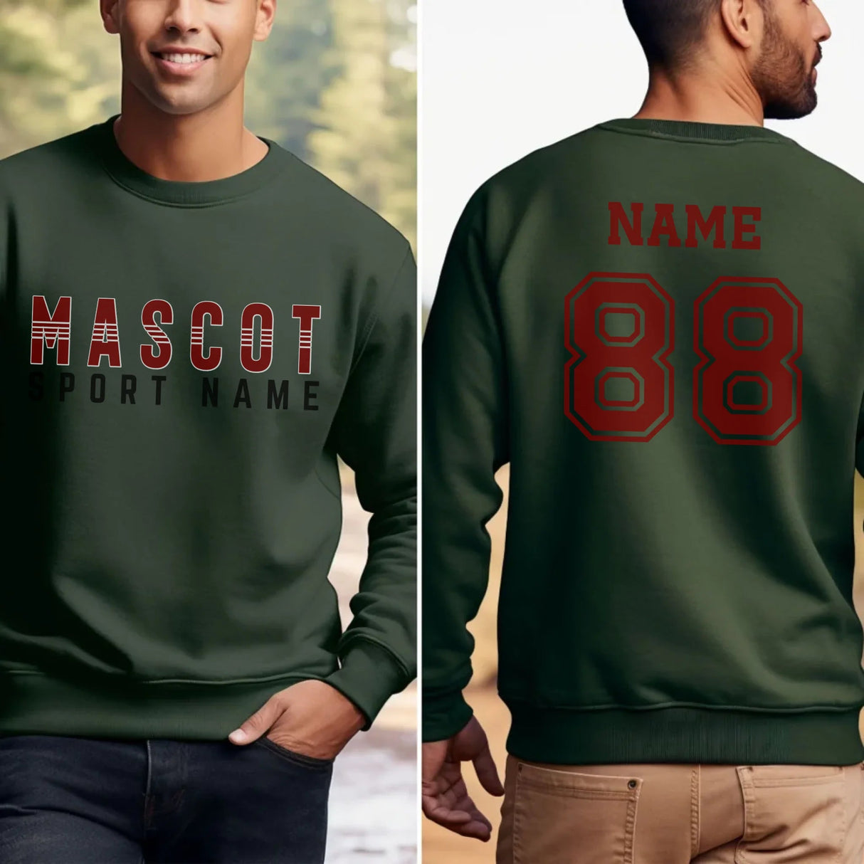 Custom School Spirit on a Sweatshirt With Mascot and Sport With Striped Text Design on a Sweatshirt