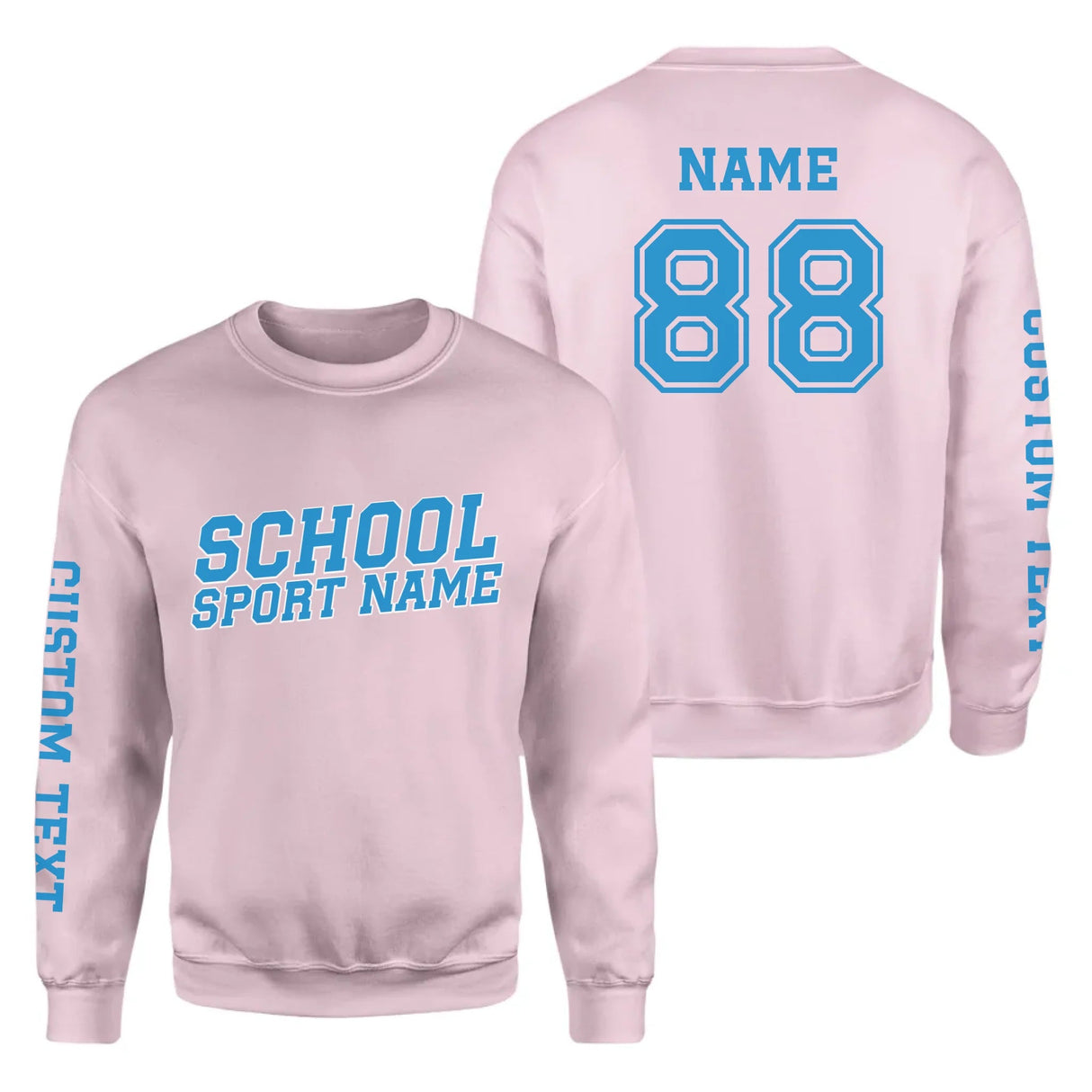 Custom School Spirit on a Sweatshirt With School and Mascot Name With Slanted Block Varsity Design on a Sweatshirt