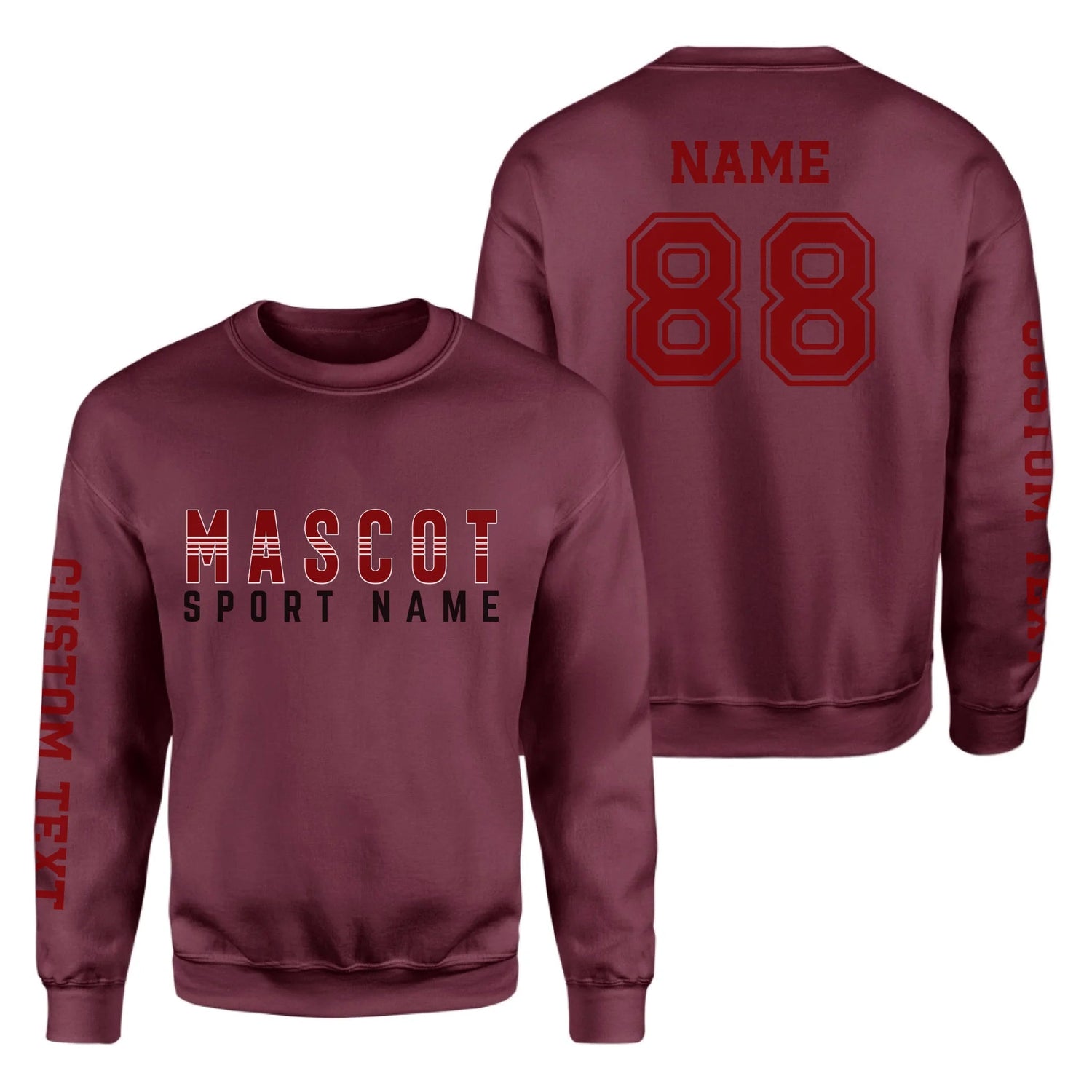Custom School Spirit on a Sweatshirt With Mascot and Sport With Striped Text Design on a Sweatshirt