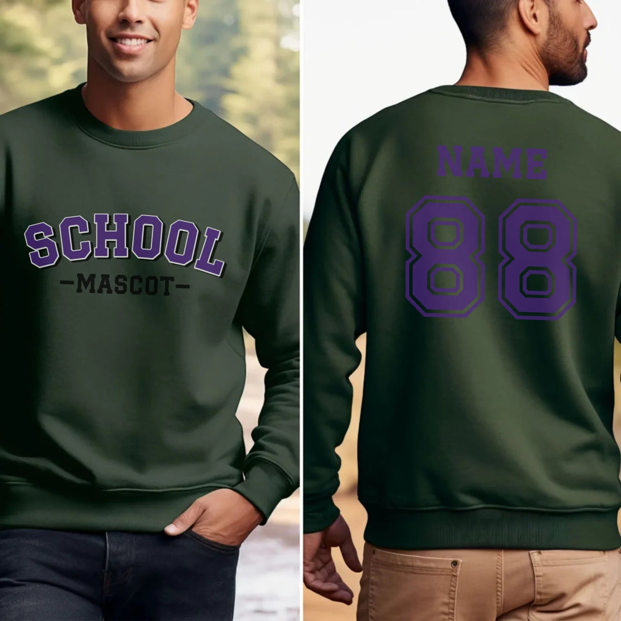 Custom School Spirit on a Sweatshirt With School and Mascot Name With Classic Arch Design on a Sweatshirt