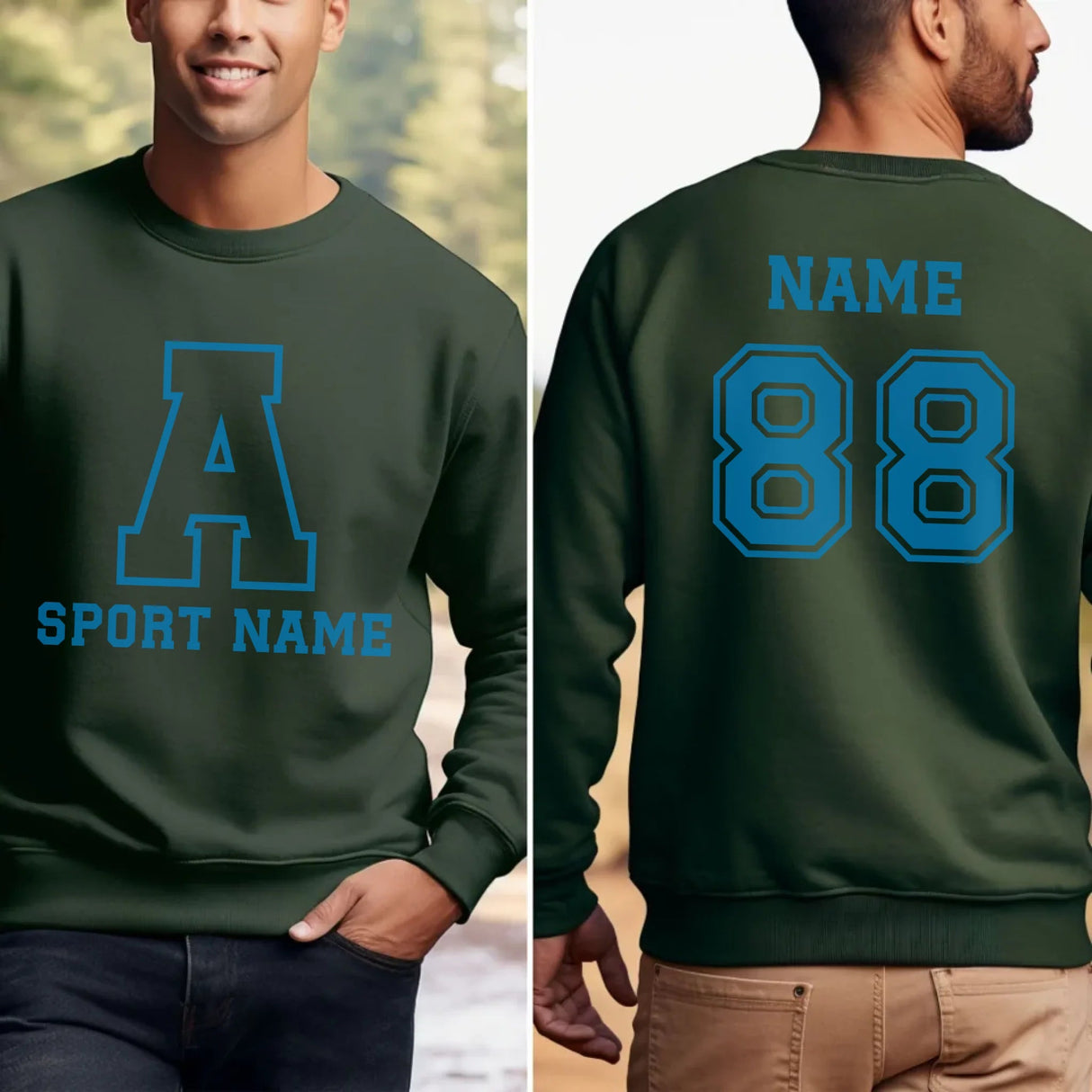 Custom School Spirit on a Sweatshirt With Initial & Sport With Classic Letter Block Design on a Sweatshirt