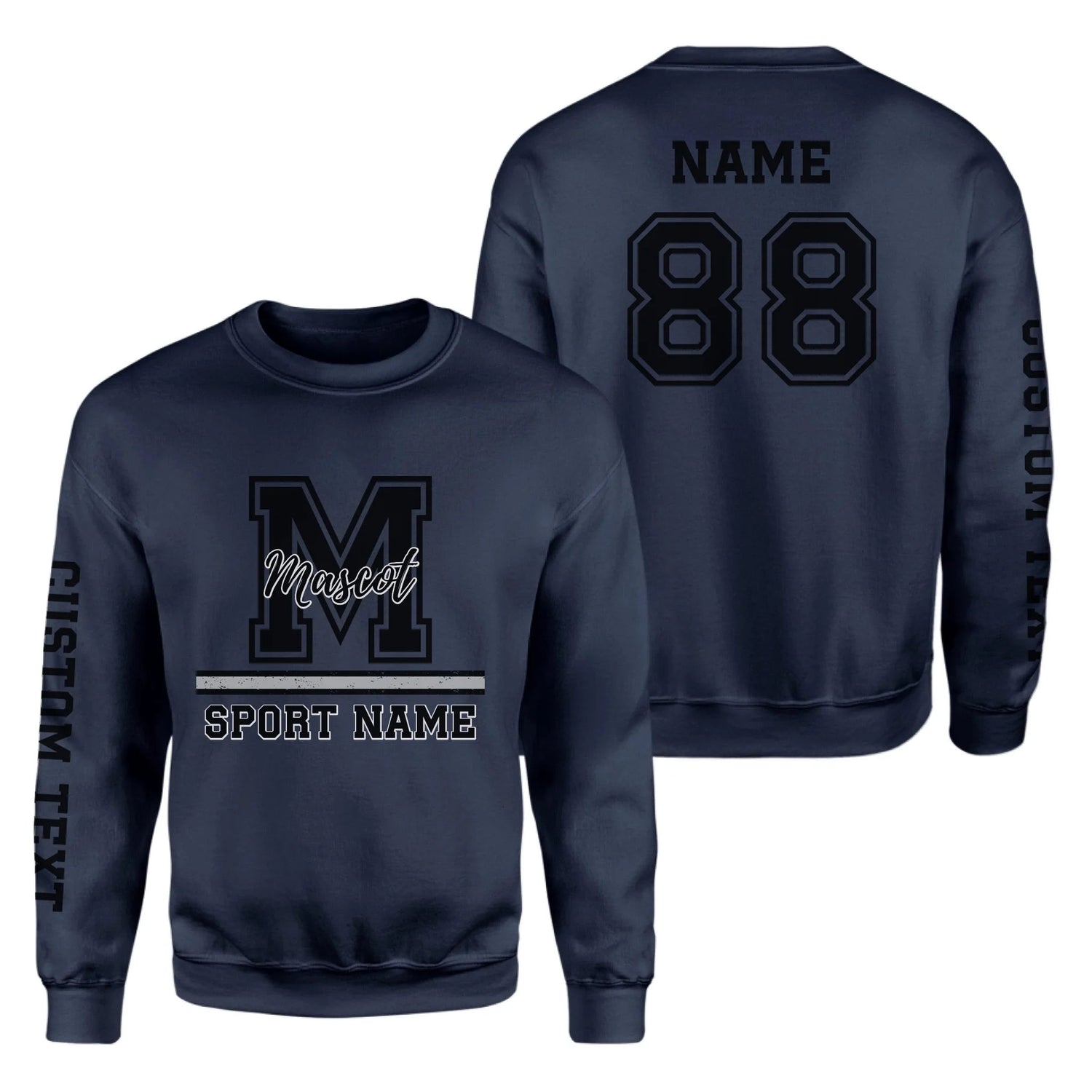 Custom School Mascot on a Sweatshirt With Large Initial, Mascot & Sport Name on a Sweatshirt
