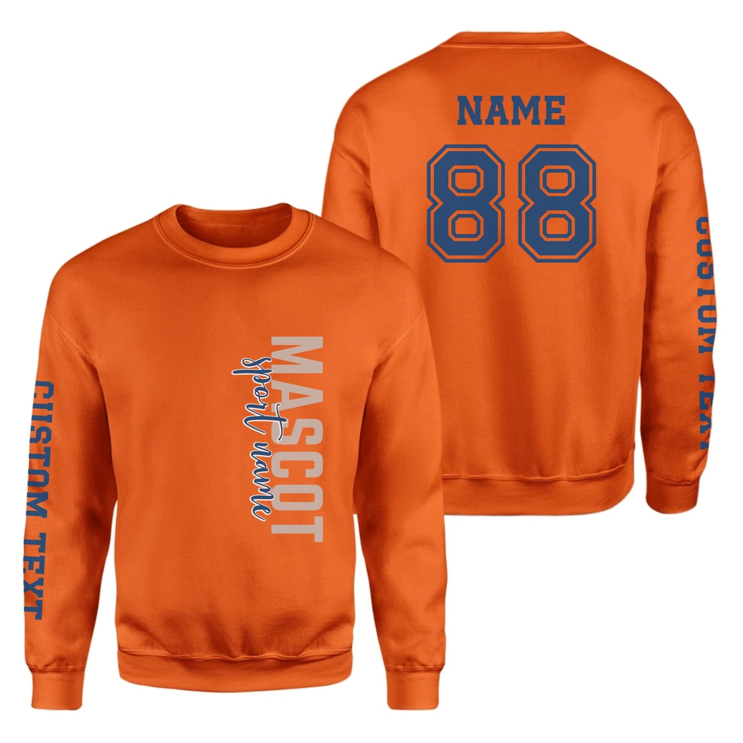 Custom School Spirit on a Sweatshirt With Mascot & Sport Name With Modern Vertical Design on a Sweatshirt