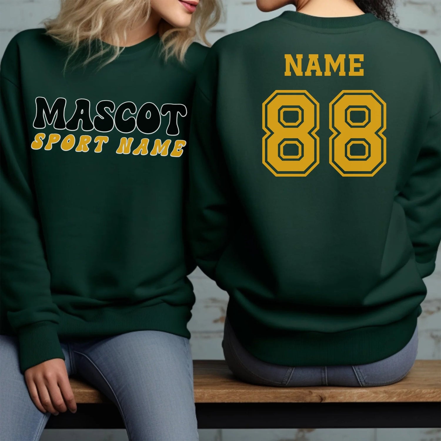 Custom School Spirit on a Sweatshirt With Mascot and Sport With Retro Design on a Sweatshirt