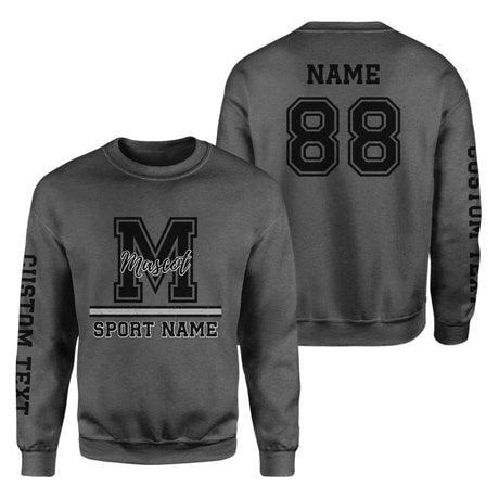 Custom School Mascot on a Sweatshirt With Large Initial, Mascot & Sport Name on a Sweatshirt