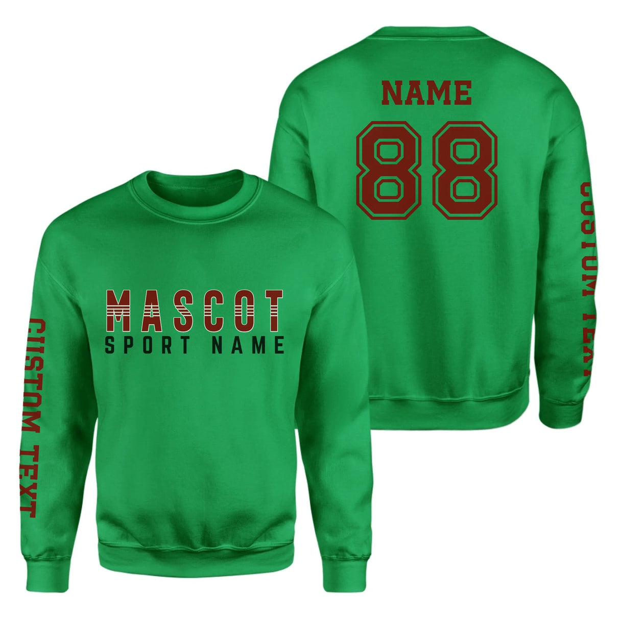 Custom School Spirit on a Sweatshirt With Mascot and Sport With Striped Text Design on a Sweatshirt