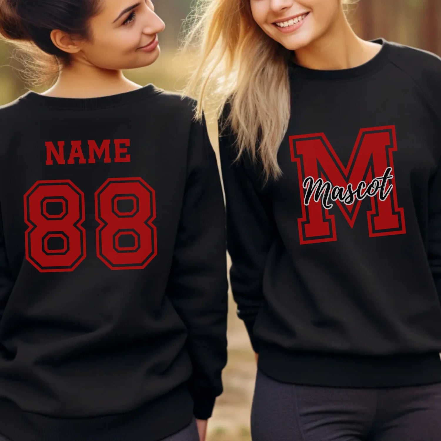 Custom School Mascot on a Sweatshirt With Large Initial and Mascot Name on a Sweatshirt