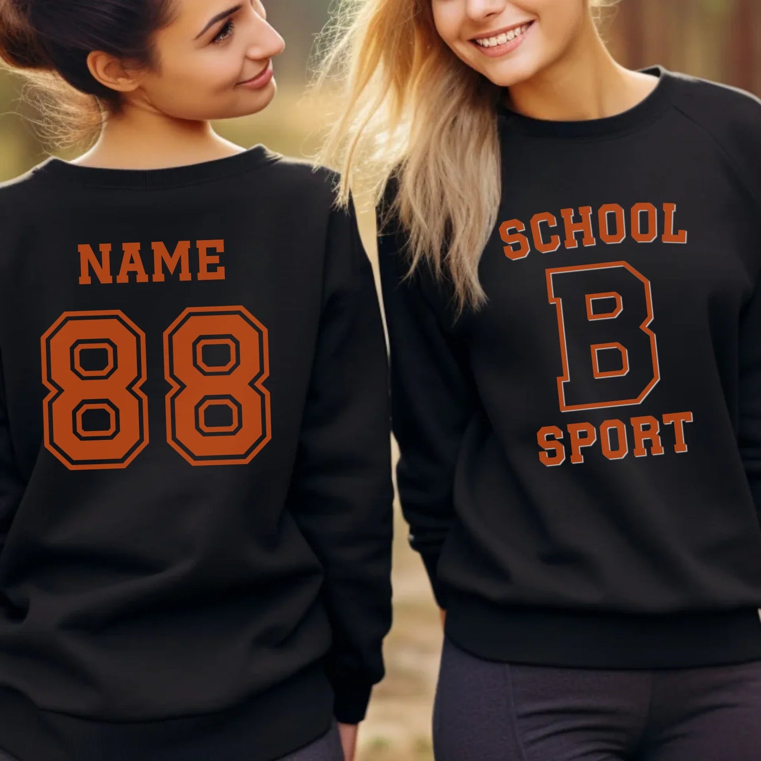 Custom School Spirit on a Sweatshirt With School, Initial & Sport Name With Collegiate Letter Design on a Sweatshirt