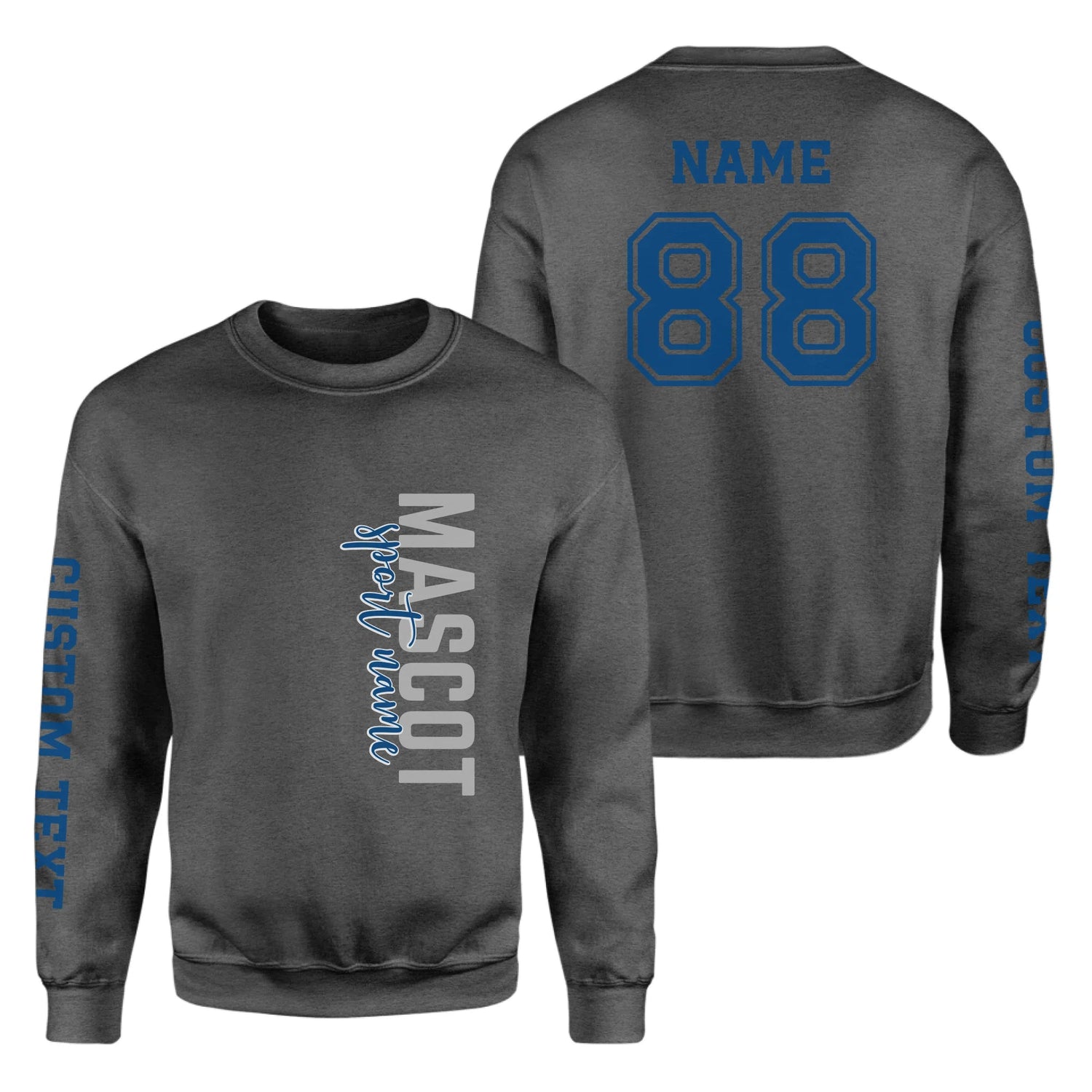 Custom School Spirit on a Sweatshirt With Mascot & Sport Name With Modern Vertical Design on a Sweatshirt