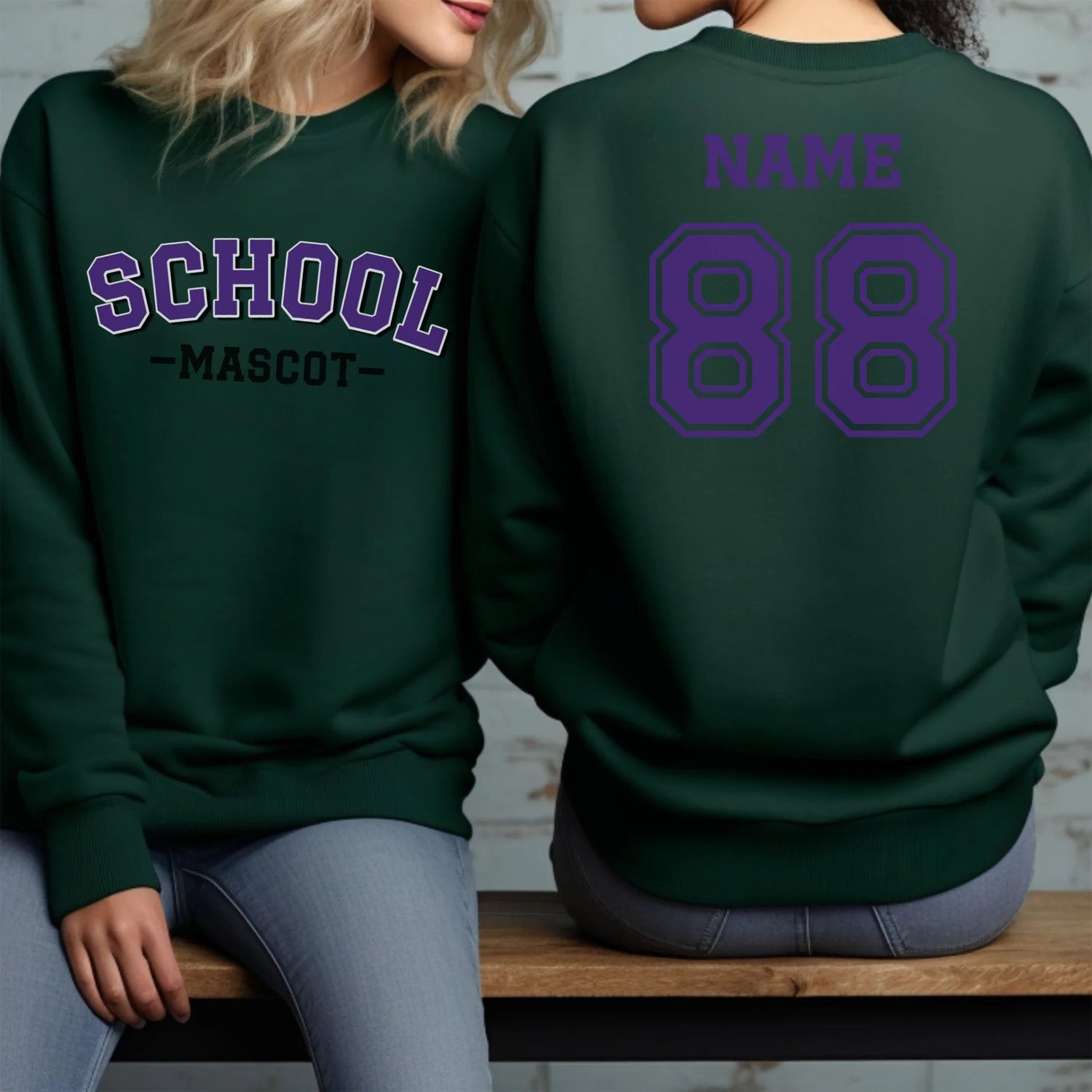 Custom School Spirit on a Sweatshirt With School and Mascot Name With Classic Arch Design on a Sweatshirt
