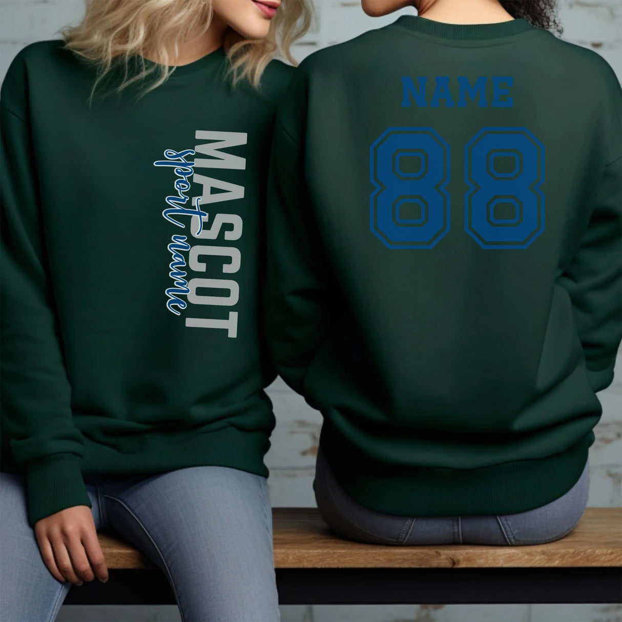 Custom School Spirit on a Sweatshirt With Mascot & Sport Name With Modern Vertical Design on a Sweatshirt