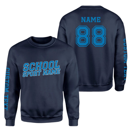 Custom School Spirit on a Sweatshirt With School and Mascot Name With Slanted Block Varsity Design on a Sweatshirt