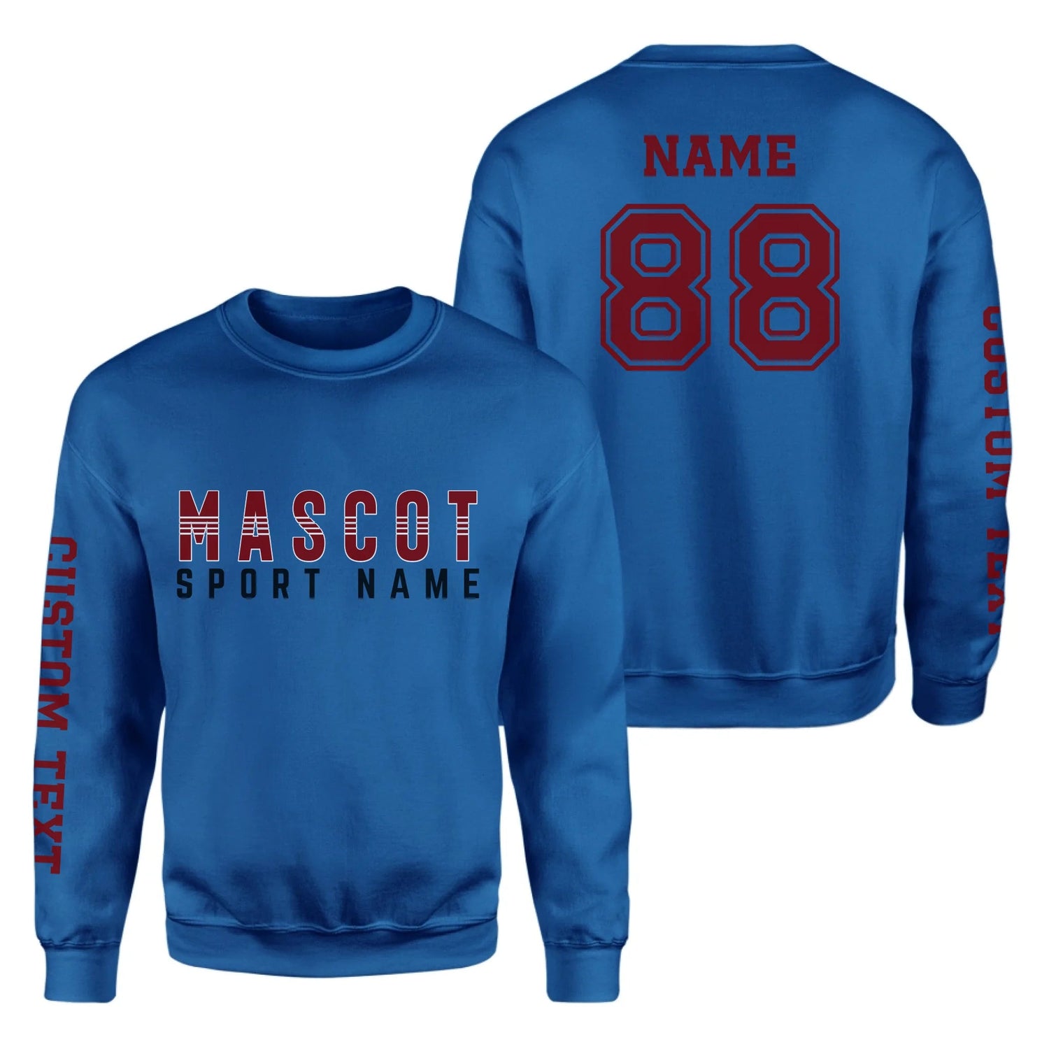 Custom School Spirit on a Sweatshirt With Mascot and Sport With Striped Text Design on a Sweatshirt