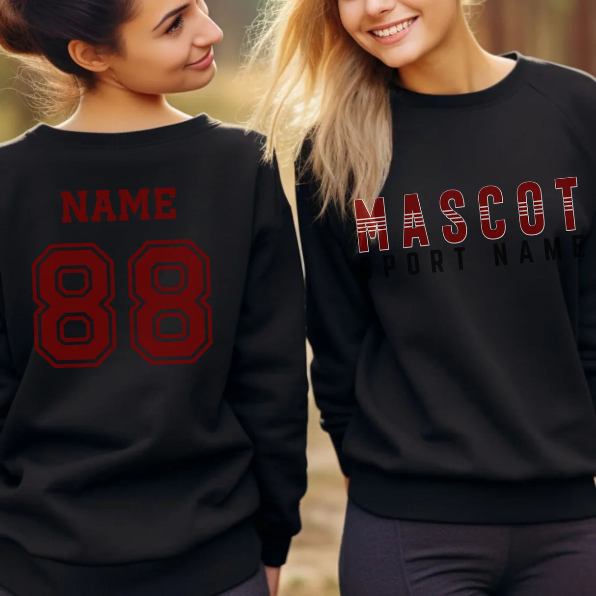 Custom School Spirit on a Sweatshirt With Mascot and Sport With Striped Text Design on a Sweatshirt