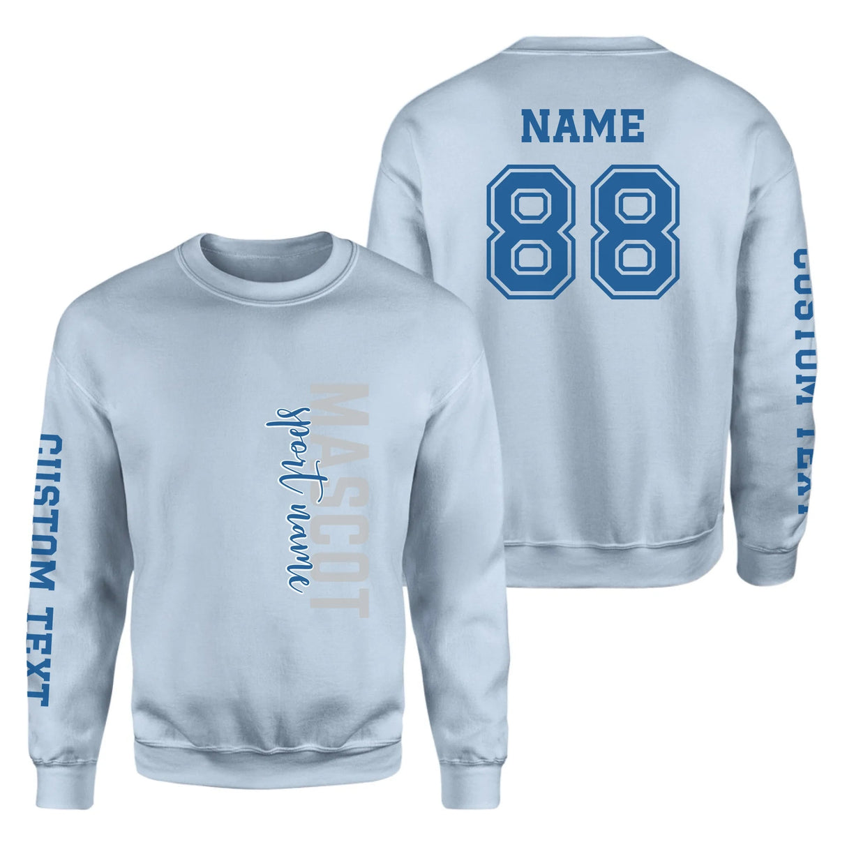 Custom School Spirit on a Sweatshirt With Mascot & Sport Name With Modern Vertical Design on a Sweatshirt