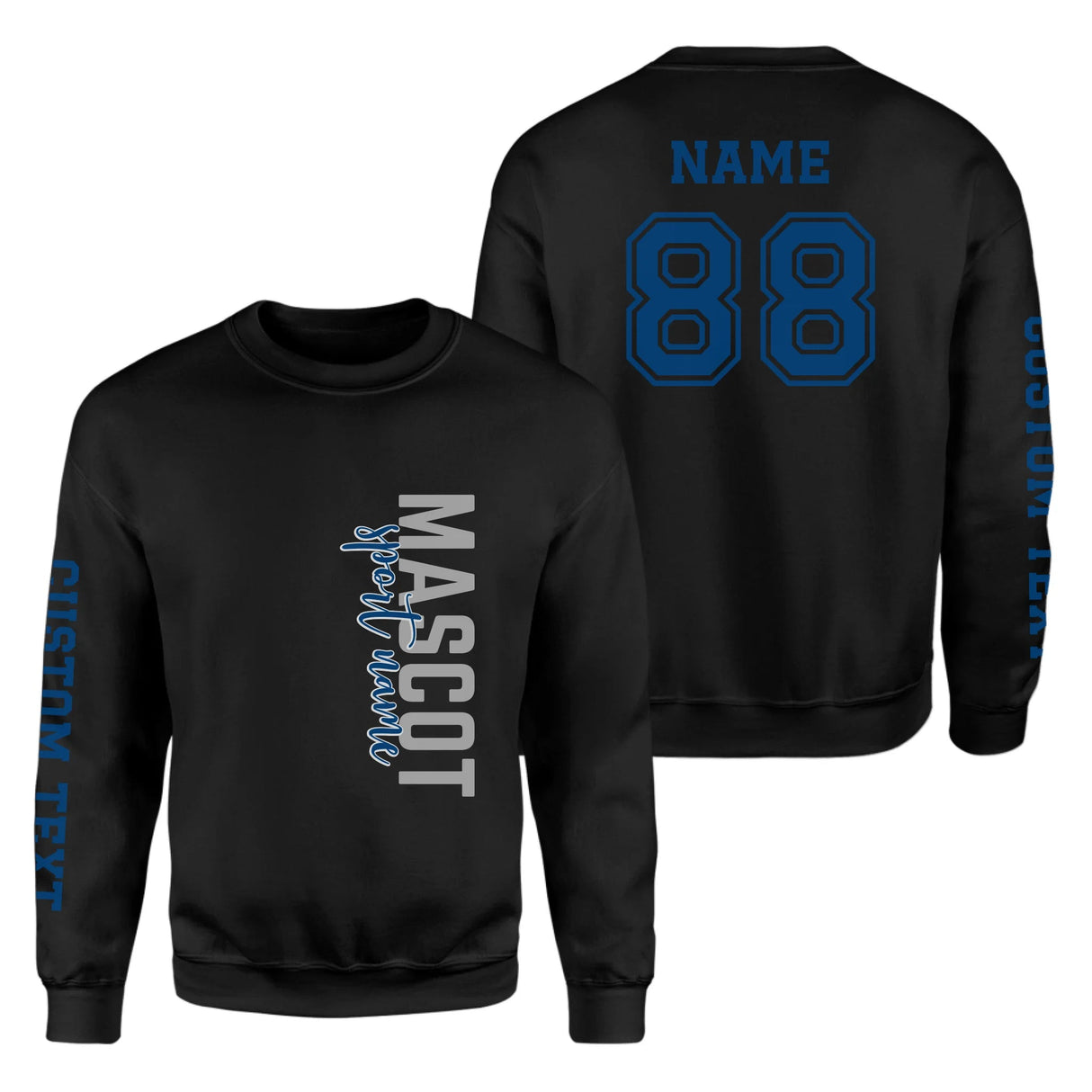 Custom School Spirit on a Sweatshirt With Mascot & Sport Name With Modern Vertical Design on a Sweatshirt