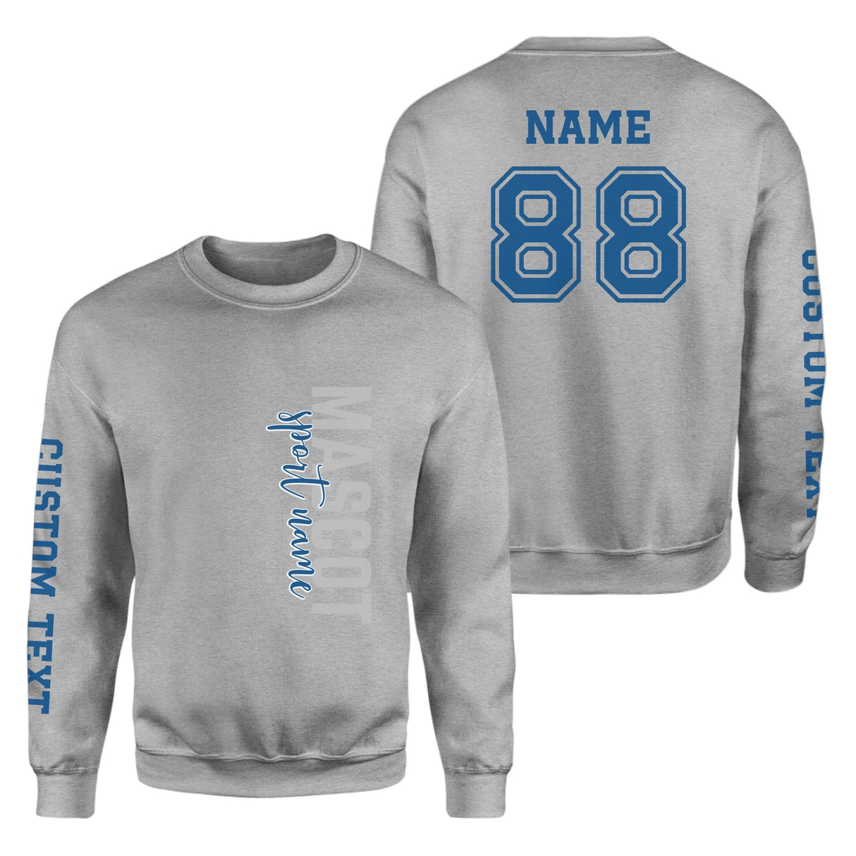 Custom School Spirit on a Sweatshirt With Mascot & Sport Name With Modern Vertical Design on a Sweatshirt