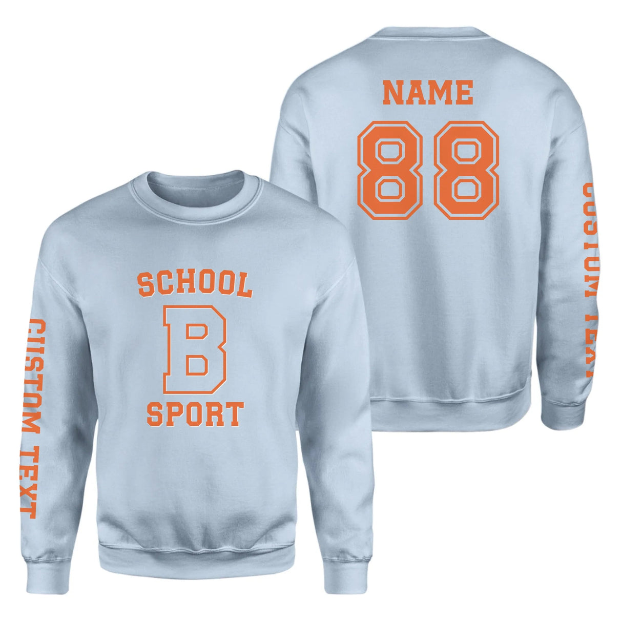 Custom School Spirit on a Sweatshirt With School, Initial & Sport Name With Collegiate Letter Design on a Sweatshirt