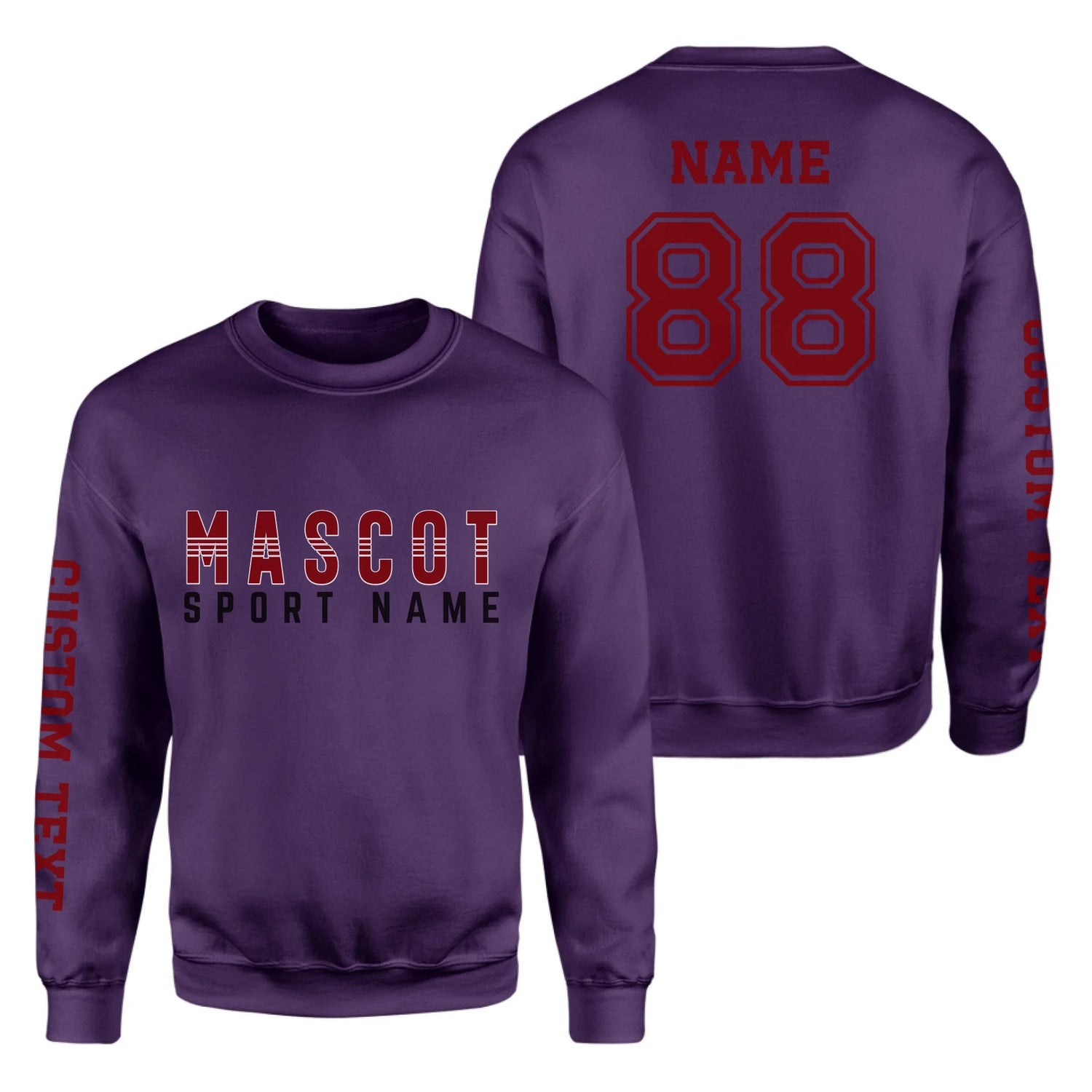 Custom School Spirit on a Sweatshirt With Mascot and Sport With Striped Text Design on a Sweatshirt