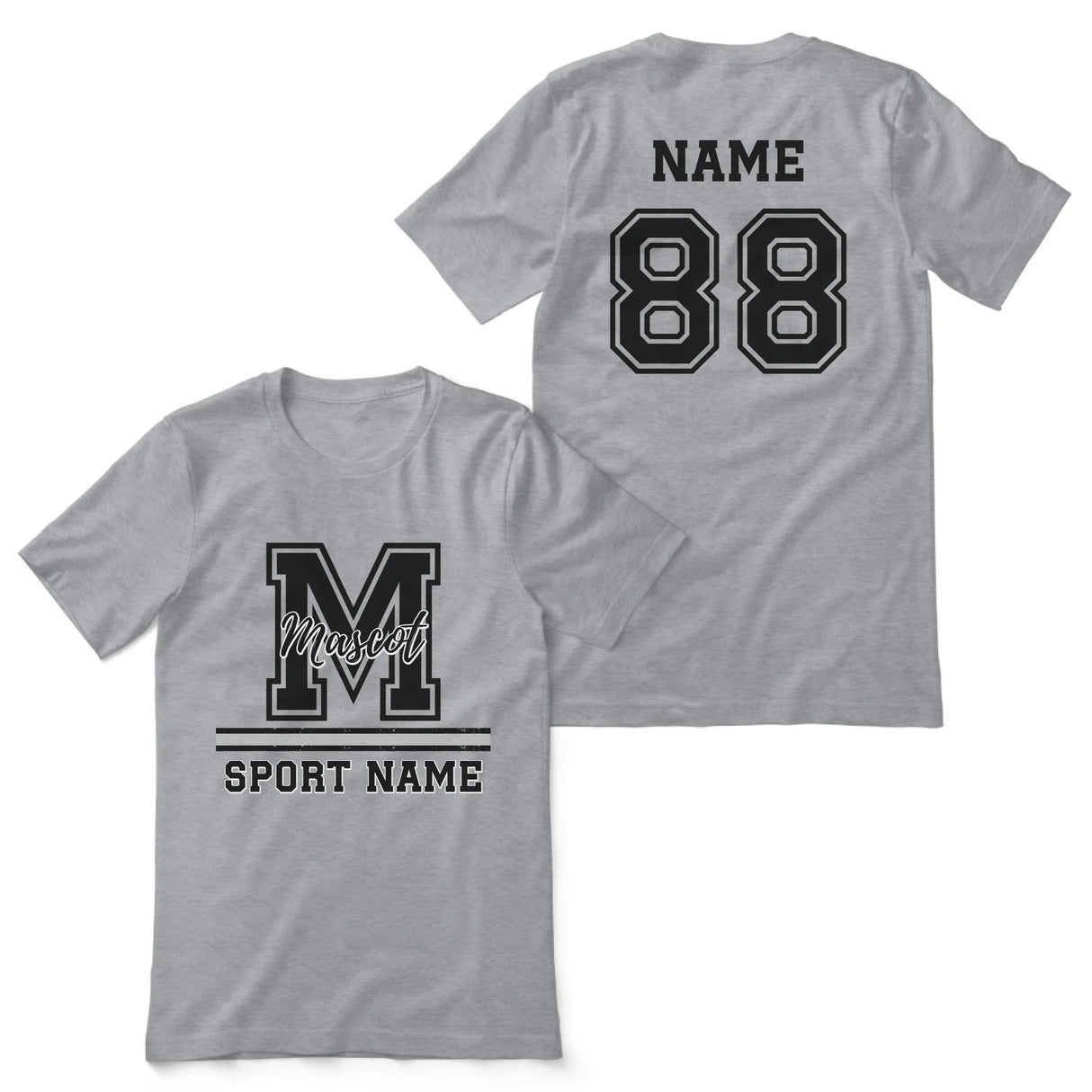 Custom School Spirit Shirt With Large Initial, Mascot & Sport Name on a Unisex T-Shirt