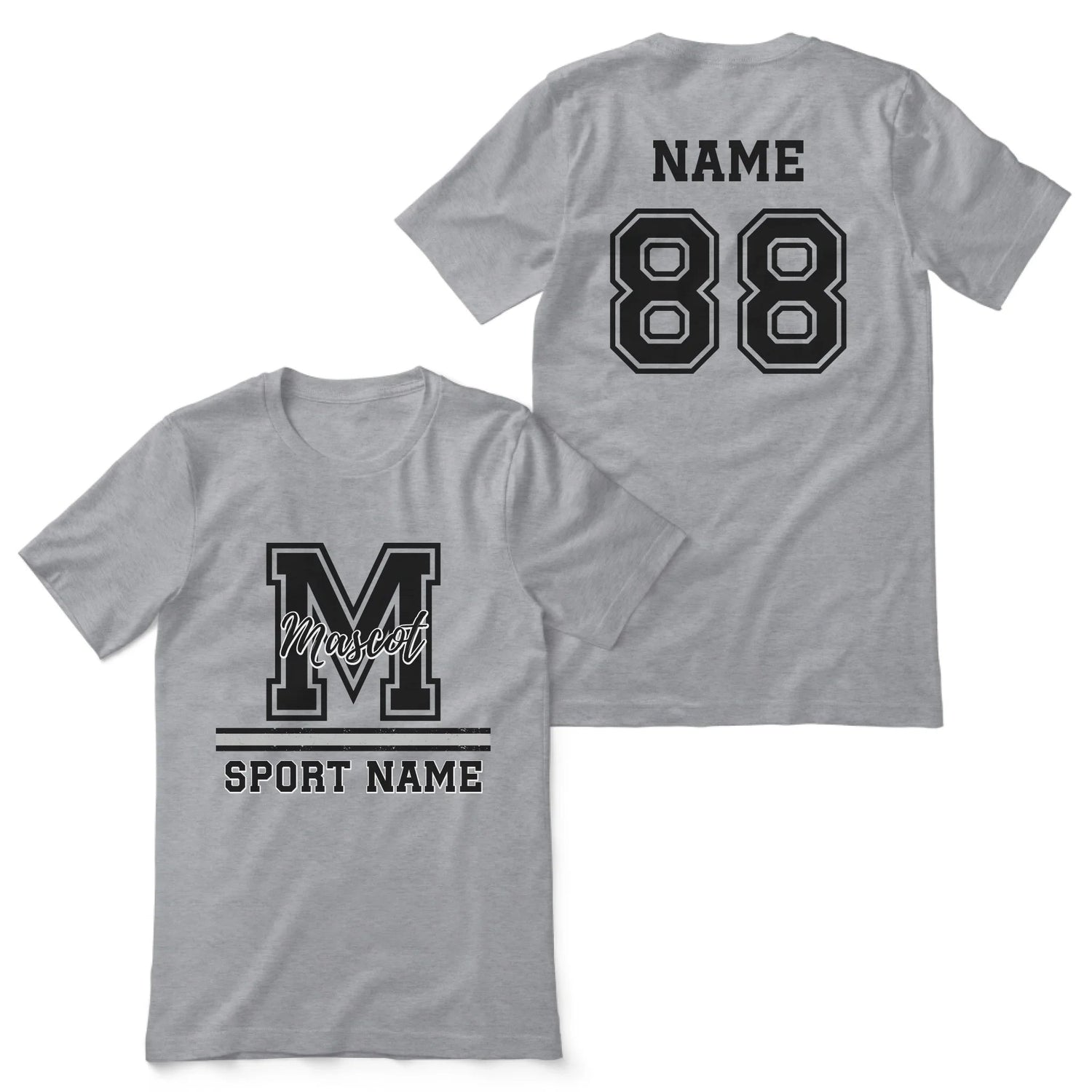 Custom School Spirit Shirt With Large Initial, Mascot & Sport Name on a Unisex T-Shirt