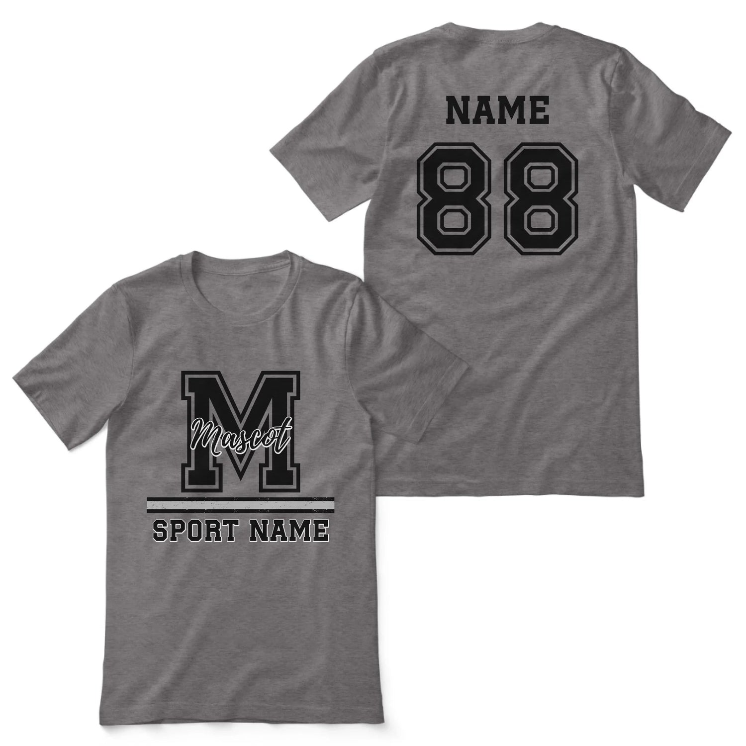 Custom School Spirit Shirt With Large Initial, Mascot & Sport Name on a Unisex T-Shirt