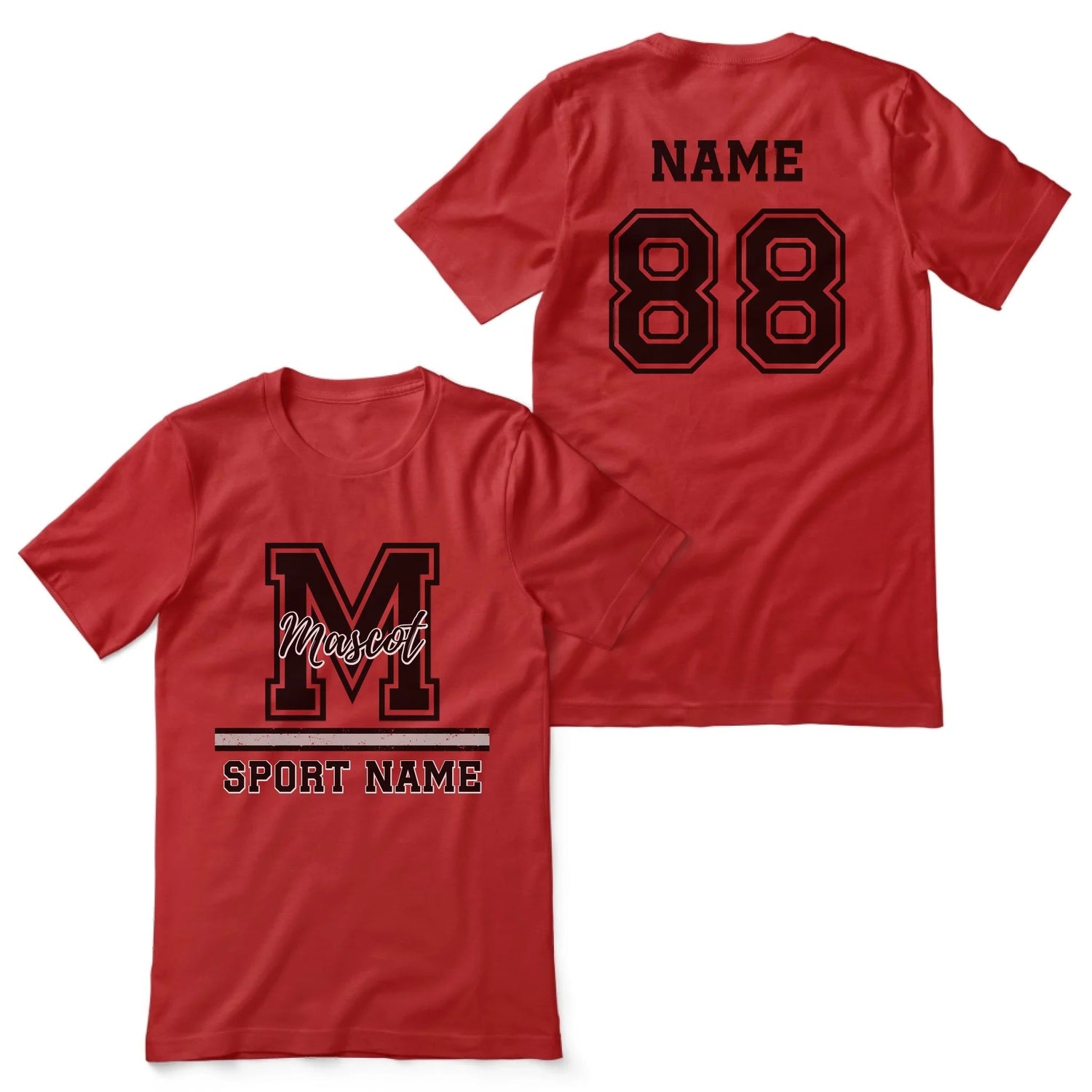 Custom School Spirit Shirt With Large Initial, Mascot & Sport Name on a Unisex T-Shirt