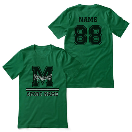 Custom School Spirit Shirt With Large Initial, Mascot & Sport Name on a Unisex T-Shirt