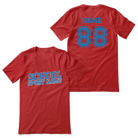 Custom School Spirit Shirt With School and Mascot Name With Slanted Block Varsity Design on a Unisex T-Shirt