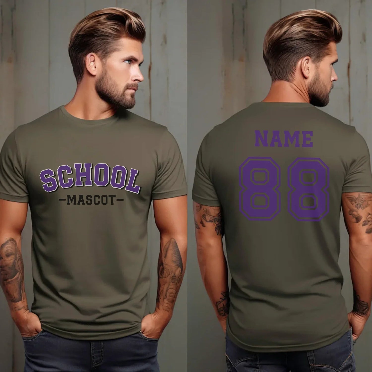 Custom School Spirit Shirt With School and Mascot Name With Classic Arch Design on a Unisex T-Shirt