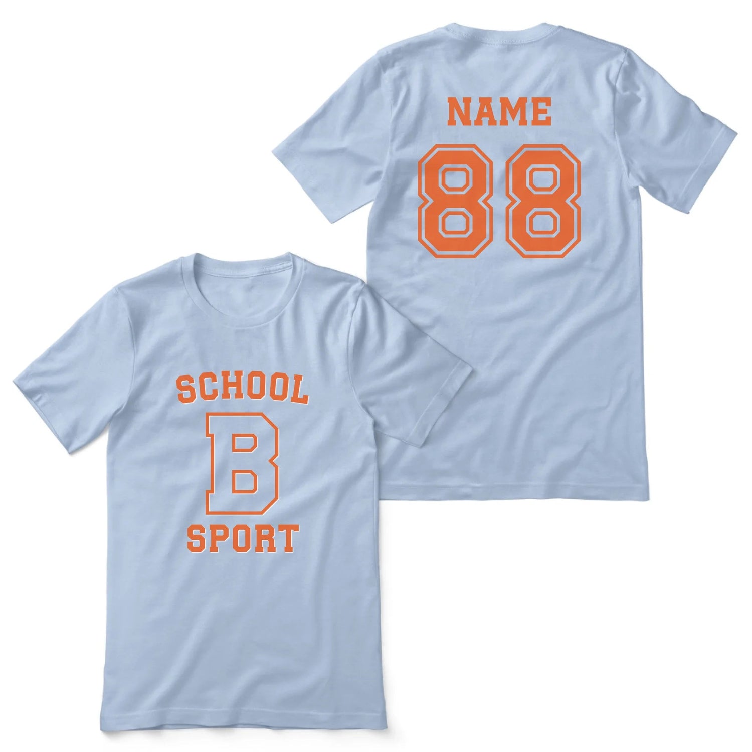Custom School Spirit Shirt With School, Initial & Sport Name With Collegiate Letter Design on a Unisex T-Shirt