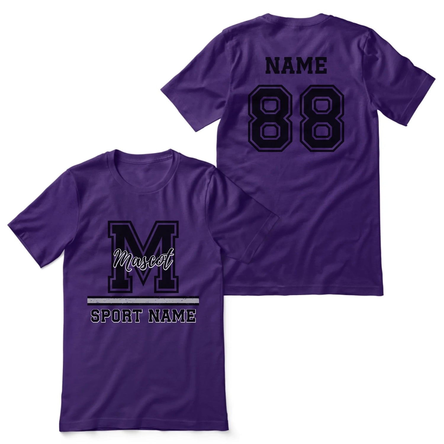Custom School Spirit Shirt With Large Initial, Mascot & Sport Name on a Unisex T-Shirt