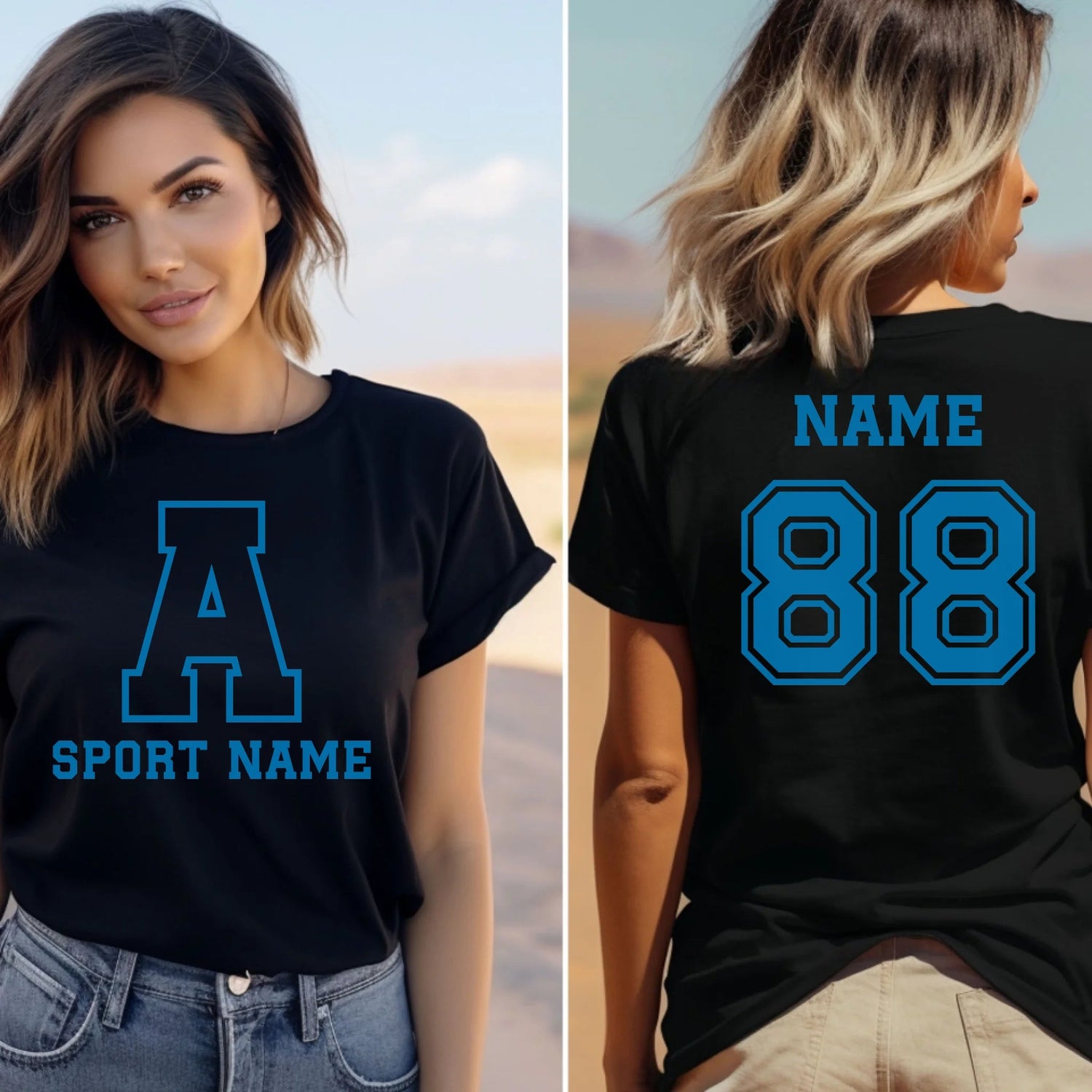Custom School Spirit Shirt With Initial & Sport With Classic Letter Block Design on a Unisex T-Shirt