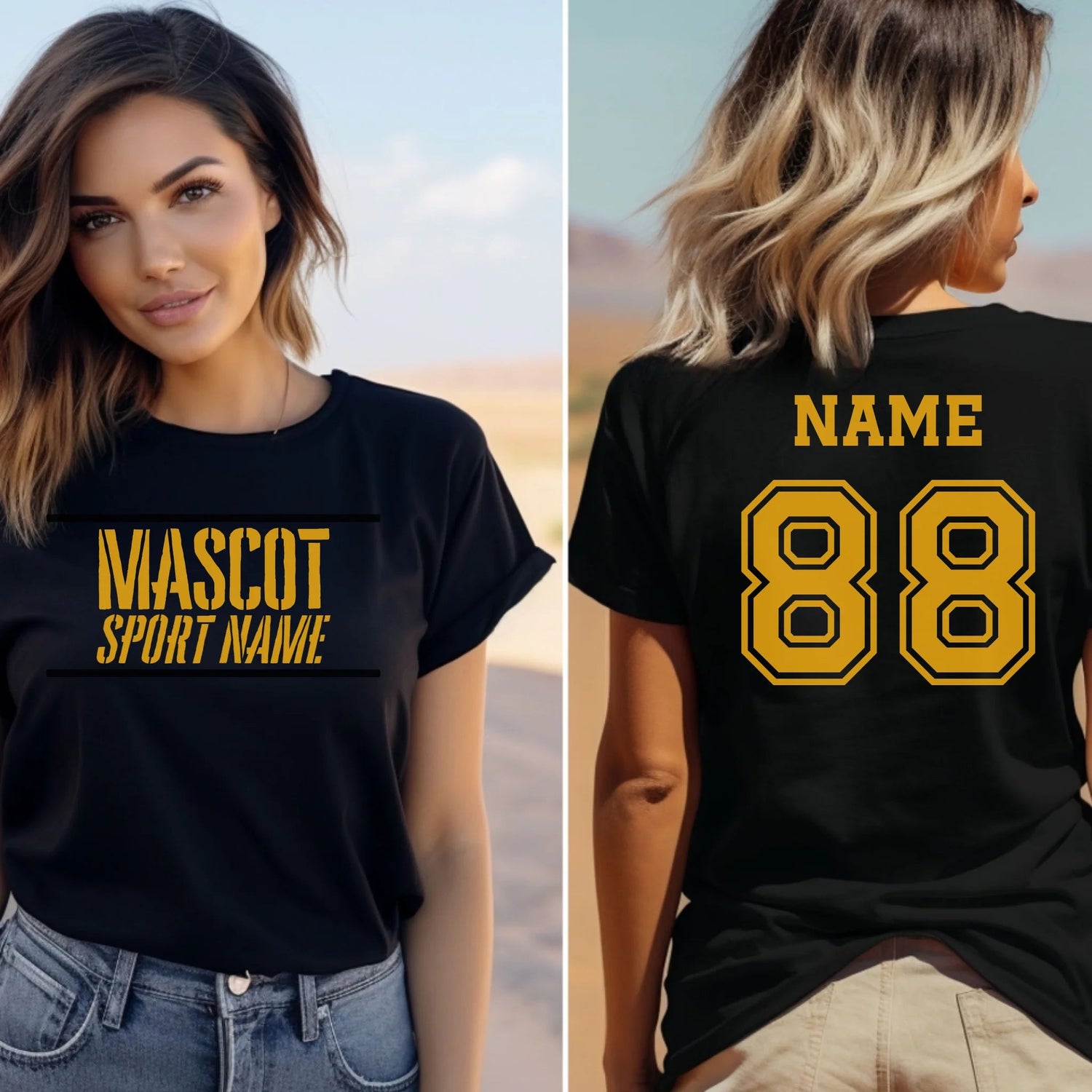 Custom School Spirit Shirt With Mascot and Sport With Stencil Design on a Unisex T-Shirt