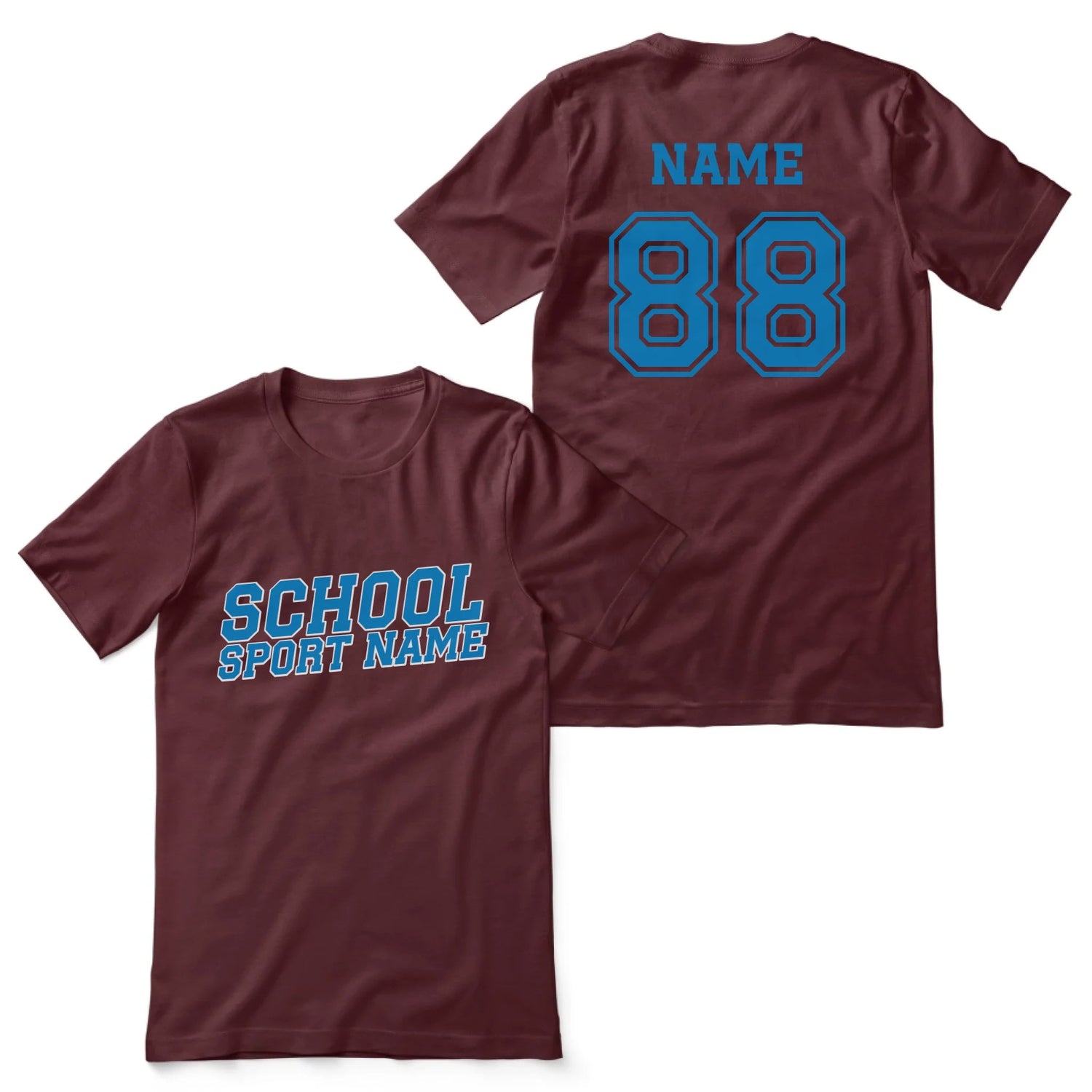 Custom School Spirit Shirt With School and Mascot Name With Slanted Block Varsity Design on a Unisex T-Shirt