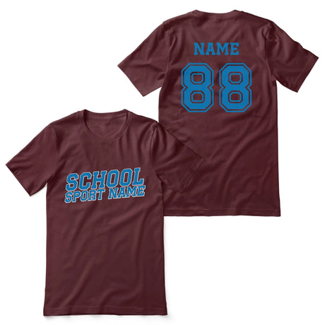 Custom School Spirit Shirt With School and Mascot Name With Slanted Block Varsity Design on a Unisex T-Shirt