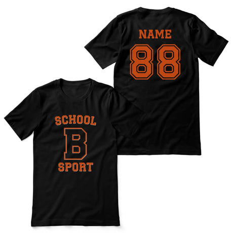 Custom School Spirit Shirt With School, Initial & Sport Name With Collegiate Letter Design on a Unisex T-Shirt