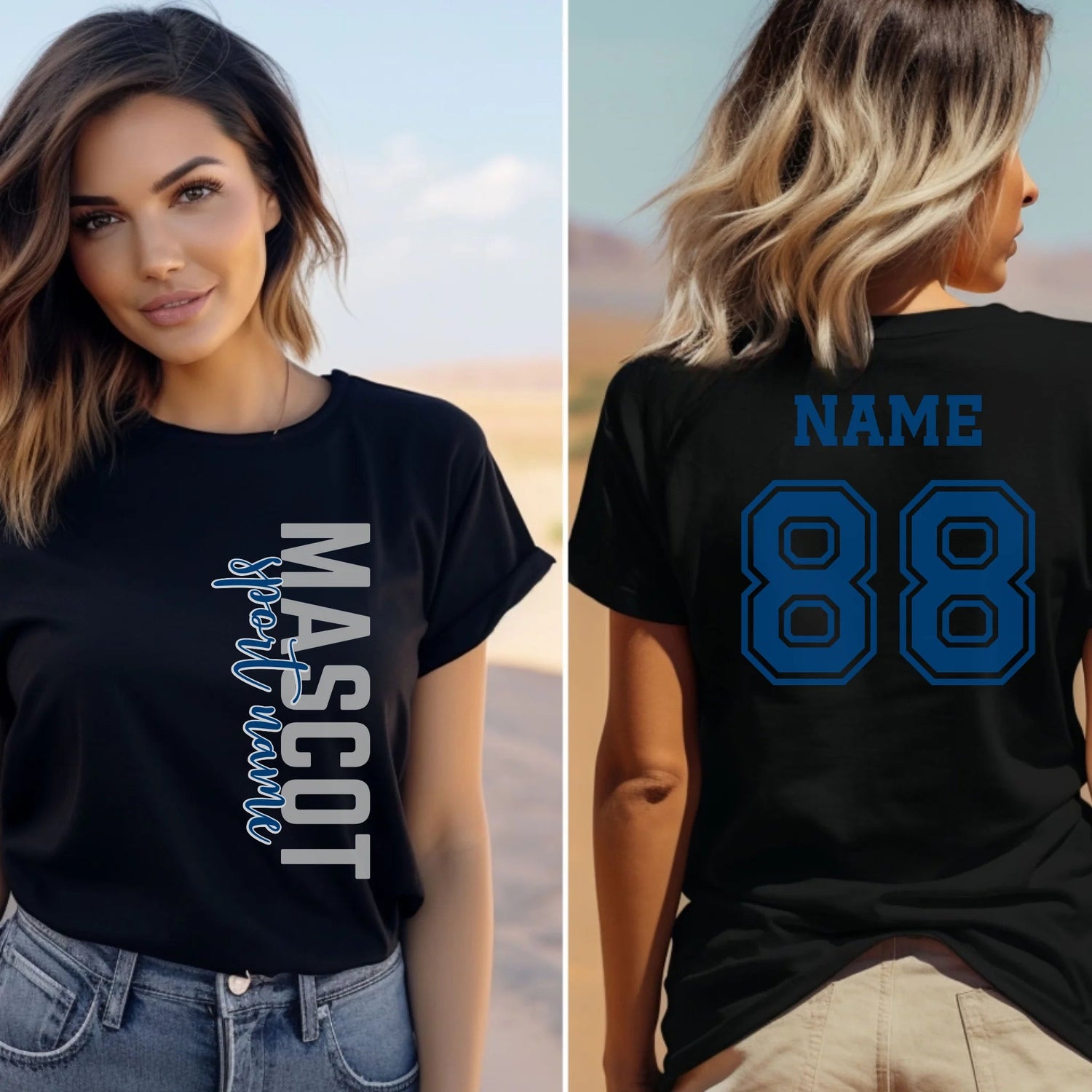 Custom School Spirit Shirt With Mascot & Sport Name With Modern Vertical Design on a Unisex T-Shirt