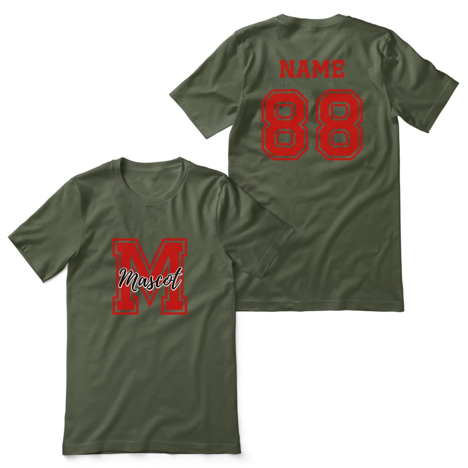 Custom School Mascot Shirt With Large Initial and Mascot Name on a Unisex T-Shirt