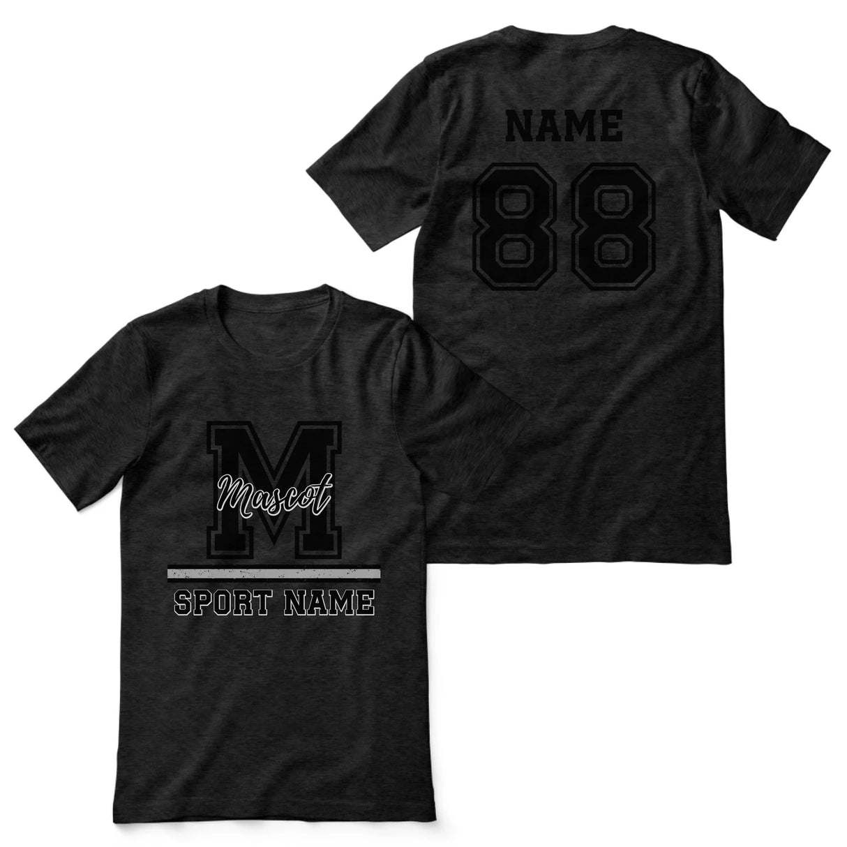 Custom School Spirit Shirt With Large Initial, Mascot & Sport Name on a Unisex T-Shirt